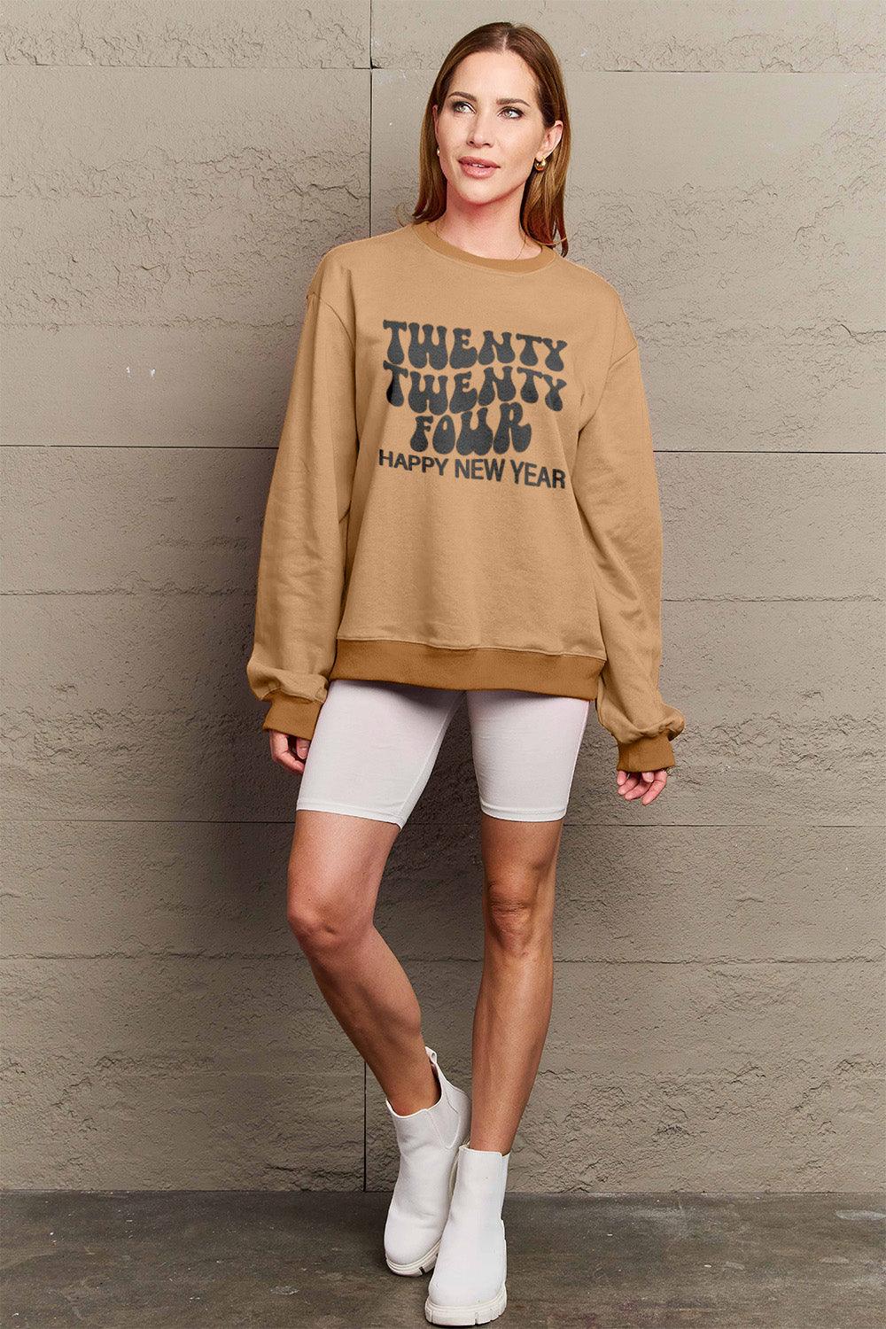 Simply Love Full Size TWENTY TWENTY FOUR HAPPY NEW YEAR Dropped Shoulder Sweatshirt Carauana Store