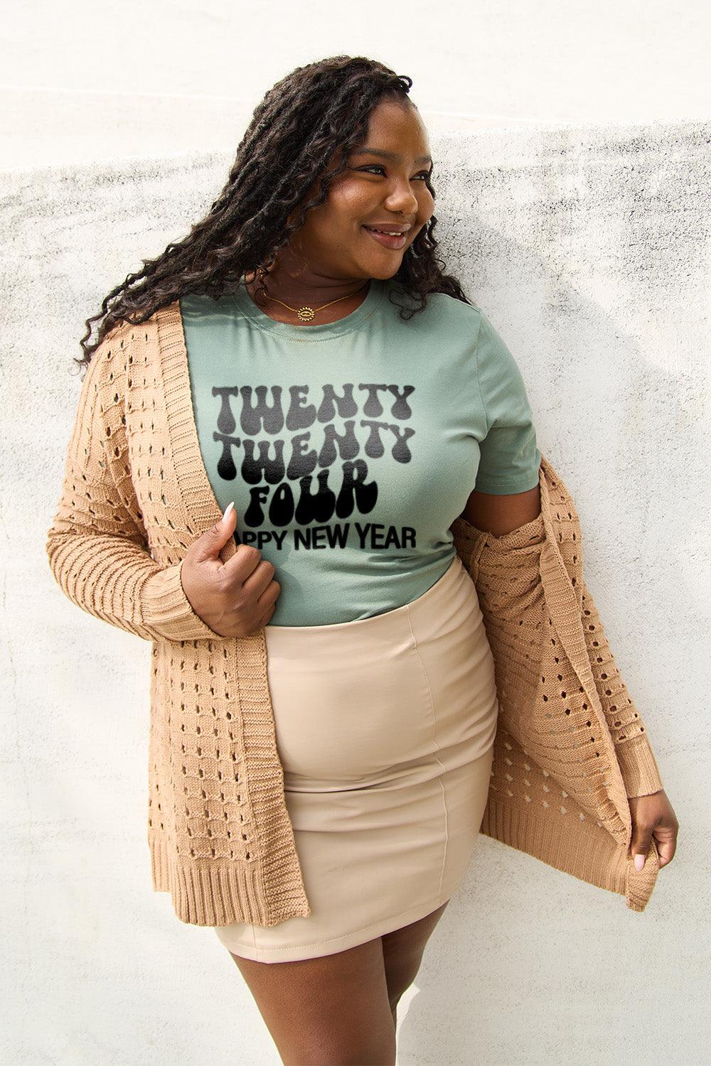 Simply Love Full Size TWENTY TWENTY FOUR HAPPY NEW YEAR Short Sleeve T-Shirt Carauana Store