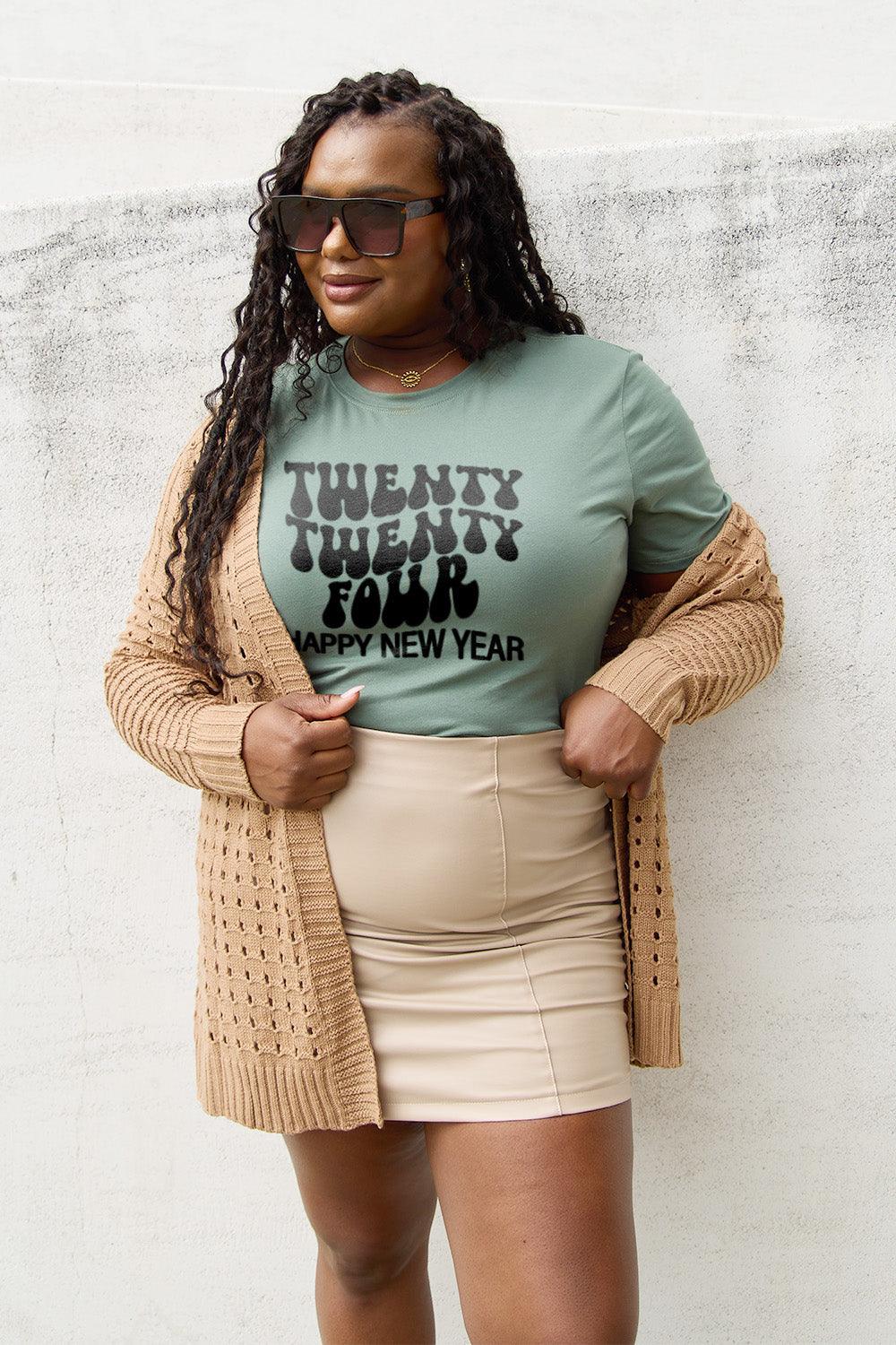 Simply Love Full Size TWENTY TWENTY FOUR HAPPY NEW YEAR Short Sleeve T-Shirt Carauana Store