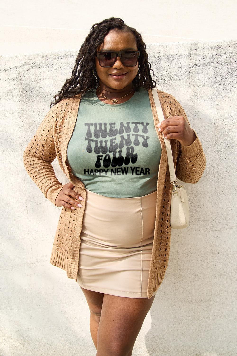 Simply Love Full Size TWENTY TWENTY FOUR HAPPY NEW YEAR Short Sleeve T-Shirt Carauana Store