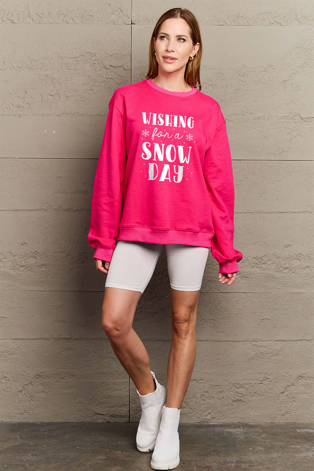 Simply Love Full Size WISHING FOR A SNOW DAY Round Neck Sweatshirt Carauana Store