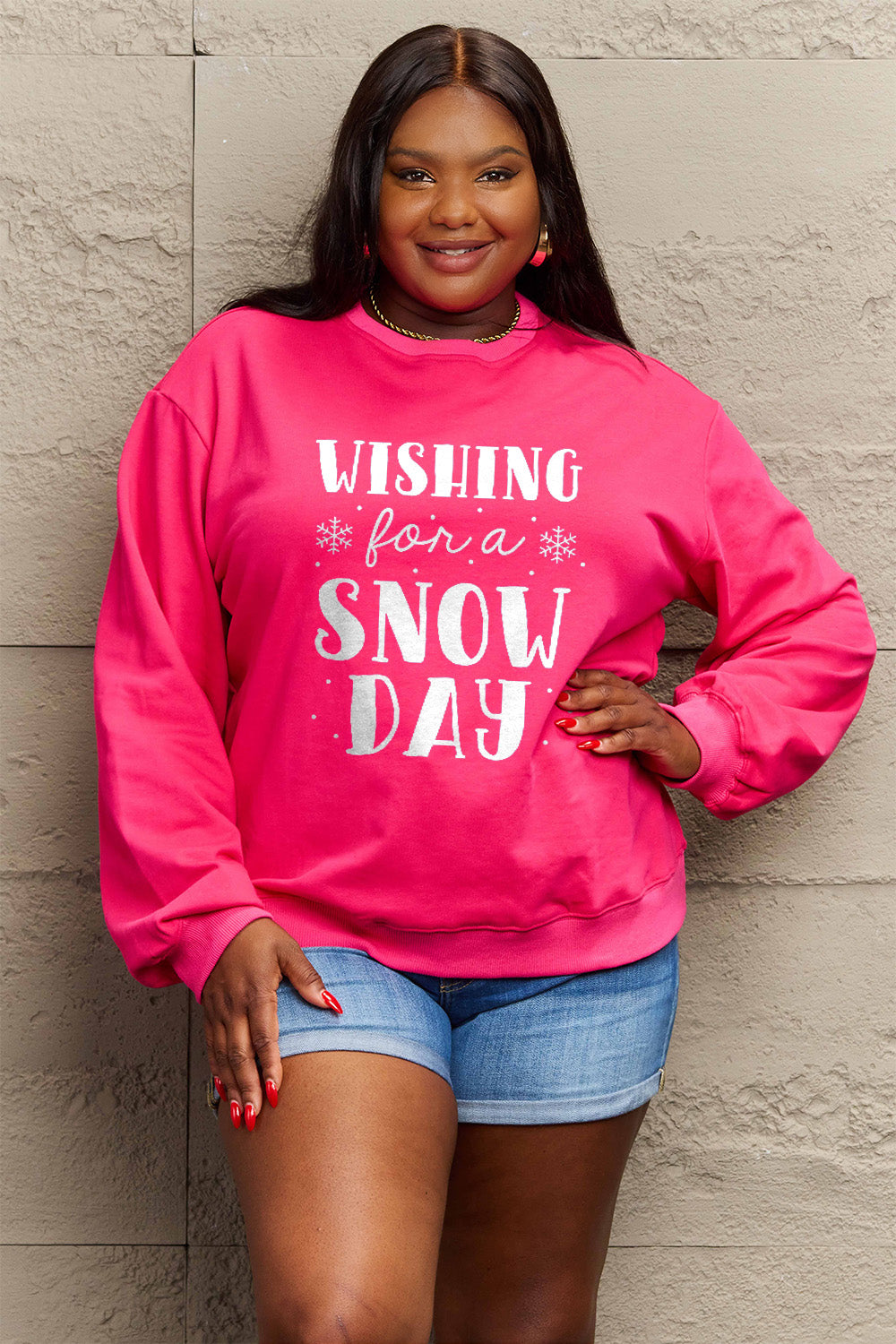 Simply Love Full Size WISHING FOR A SNOW DAY Round Neck Sweatshirt Carauana Store