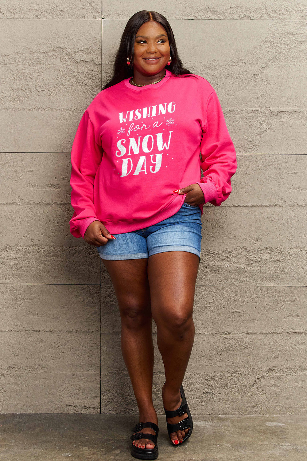 Simply Love Full Size WISHING FOR A SNOW DAY Round Neck Sweatshirt Carauana Store