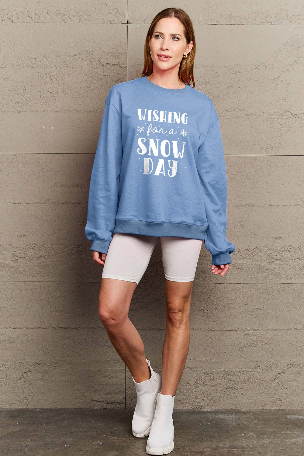 Simply Love Full Size WISHING FOR A SNOW DAY Round Neck Sweatshirt Carauana Store