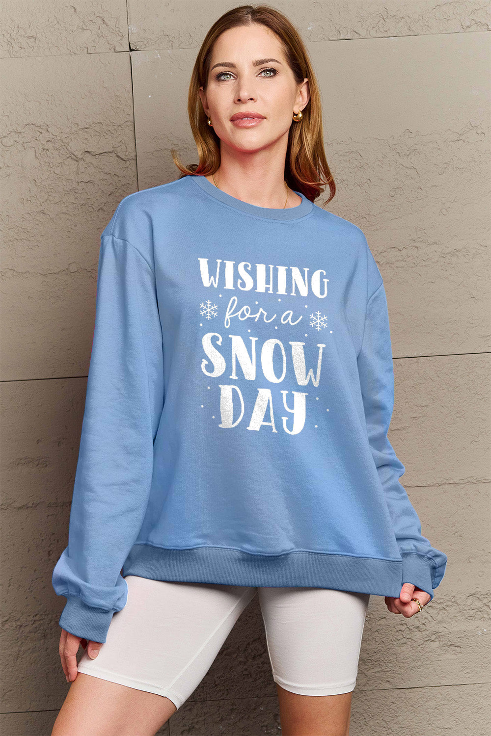 Simply Love Full Size WISHING FOR A SNOW DAY Round Neck Sweatshirt Carauana Store
