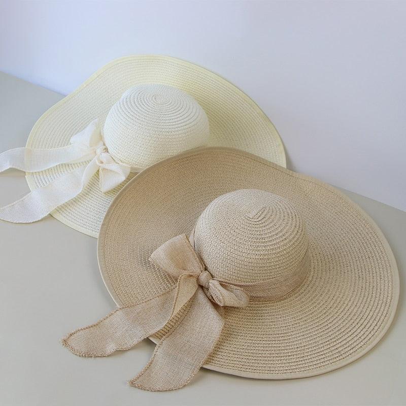 Summer Women Straw Hat Bowknot Wide Brim Floppy Panama Hats Female Lady Outdoor Foldable Beach Sun Cap Carauana Store