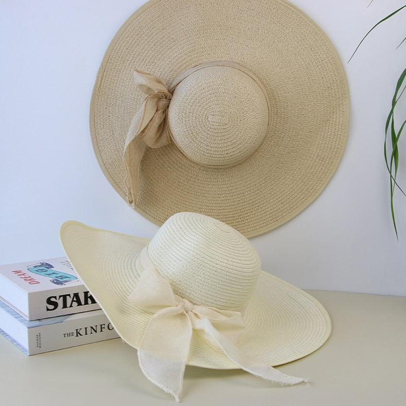 Summer Women Straw Hat Bowknot Wide Brim Floppy Panama Hats Female Lady Outdoor Foldable Beach Sun Cap Carauana Store
