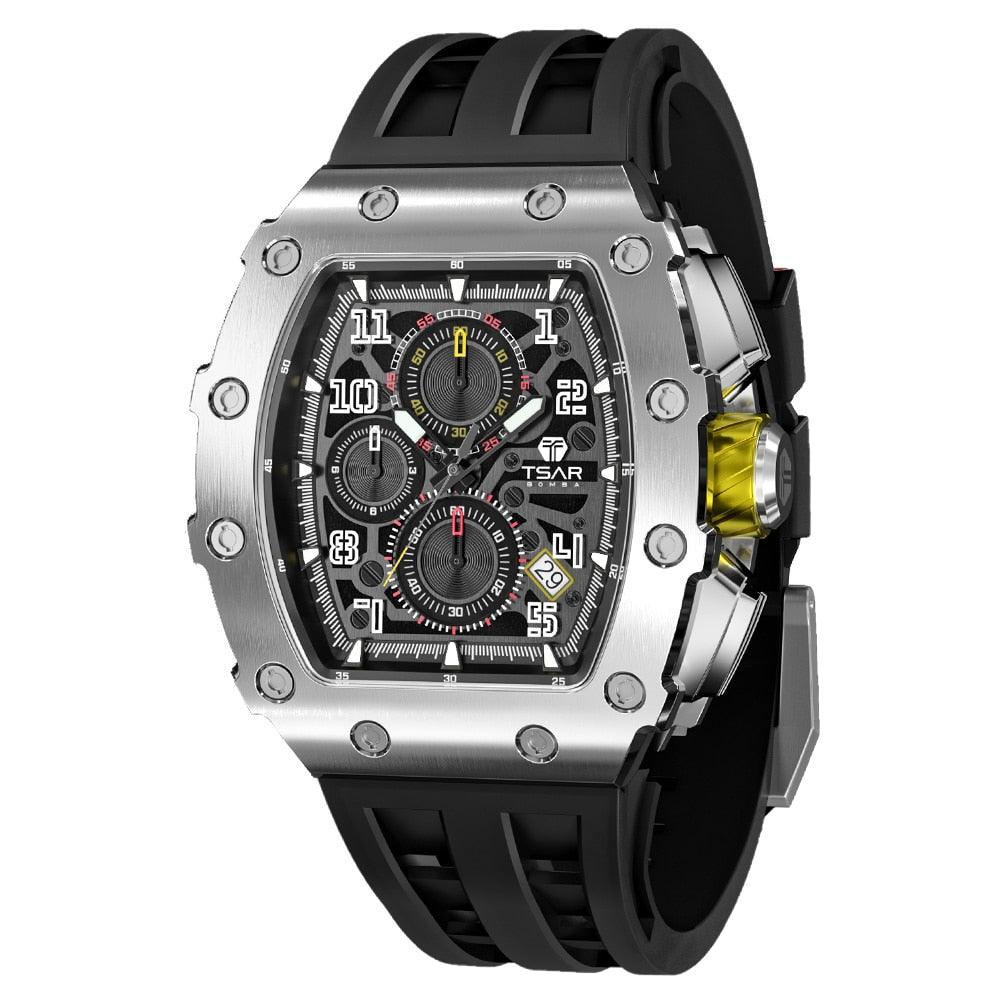 TSAR BOMBA Luxury Tonneau Clock 50M Waterproof Stainless Steel Carauana Store