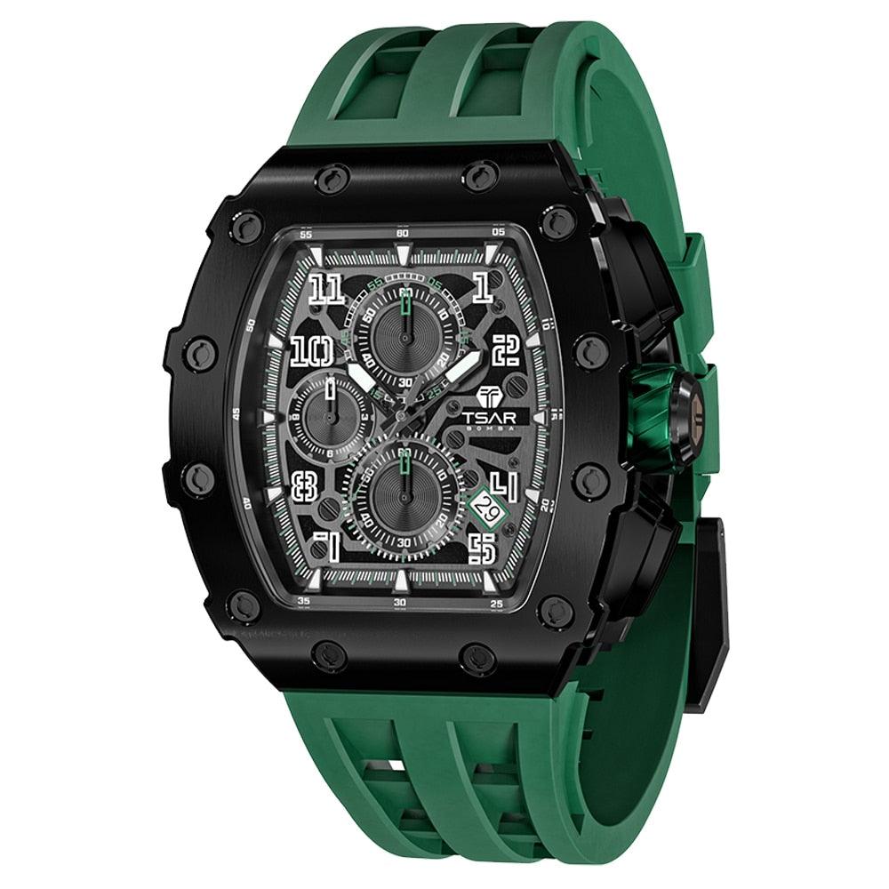 TSAR BOMBA Luxury Tonneau Clock 50M Waterproof Stainless Steel Carauana Store