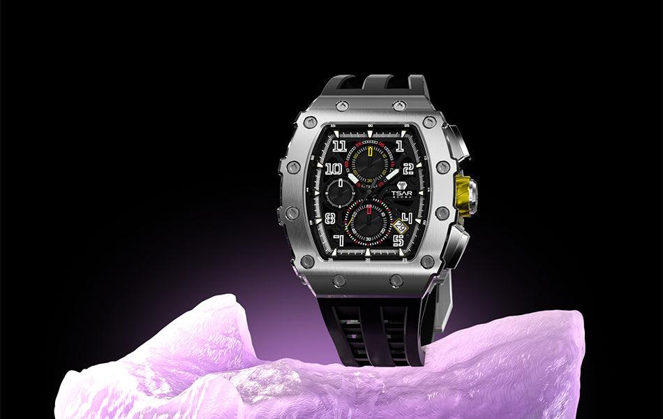 TSAR BOMBA Luxury Tonneau Clock 50M Waterproof Stainless Steel Carauana Store