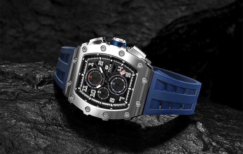 TSAR BOMBA Luxury Tonneau Clock 50M Waterproof Stainless Steel Carauana Store