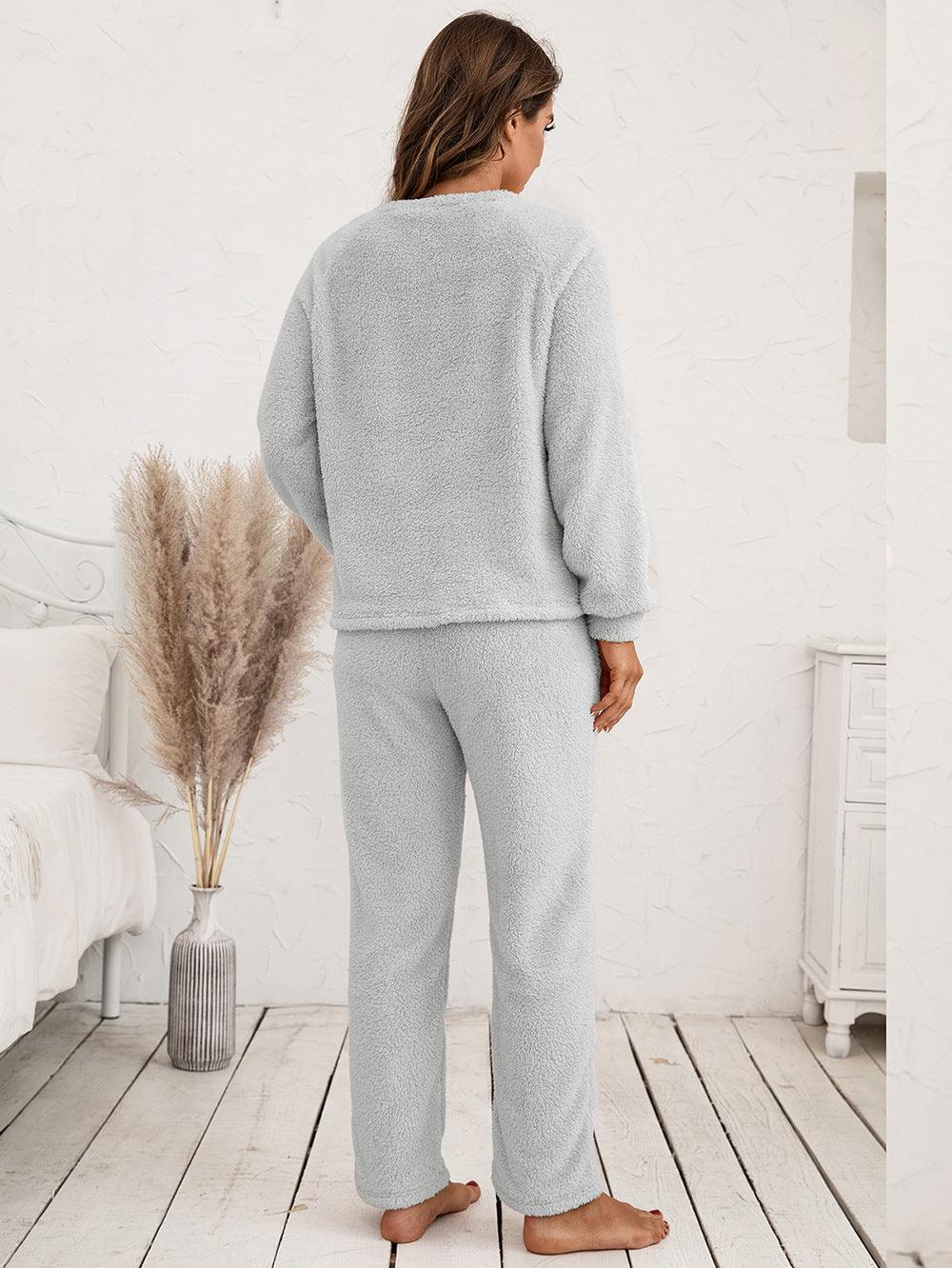 Teddy Long Sleeve Top and Pants Lounge Set Carauana Store