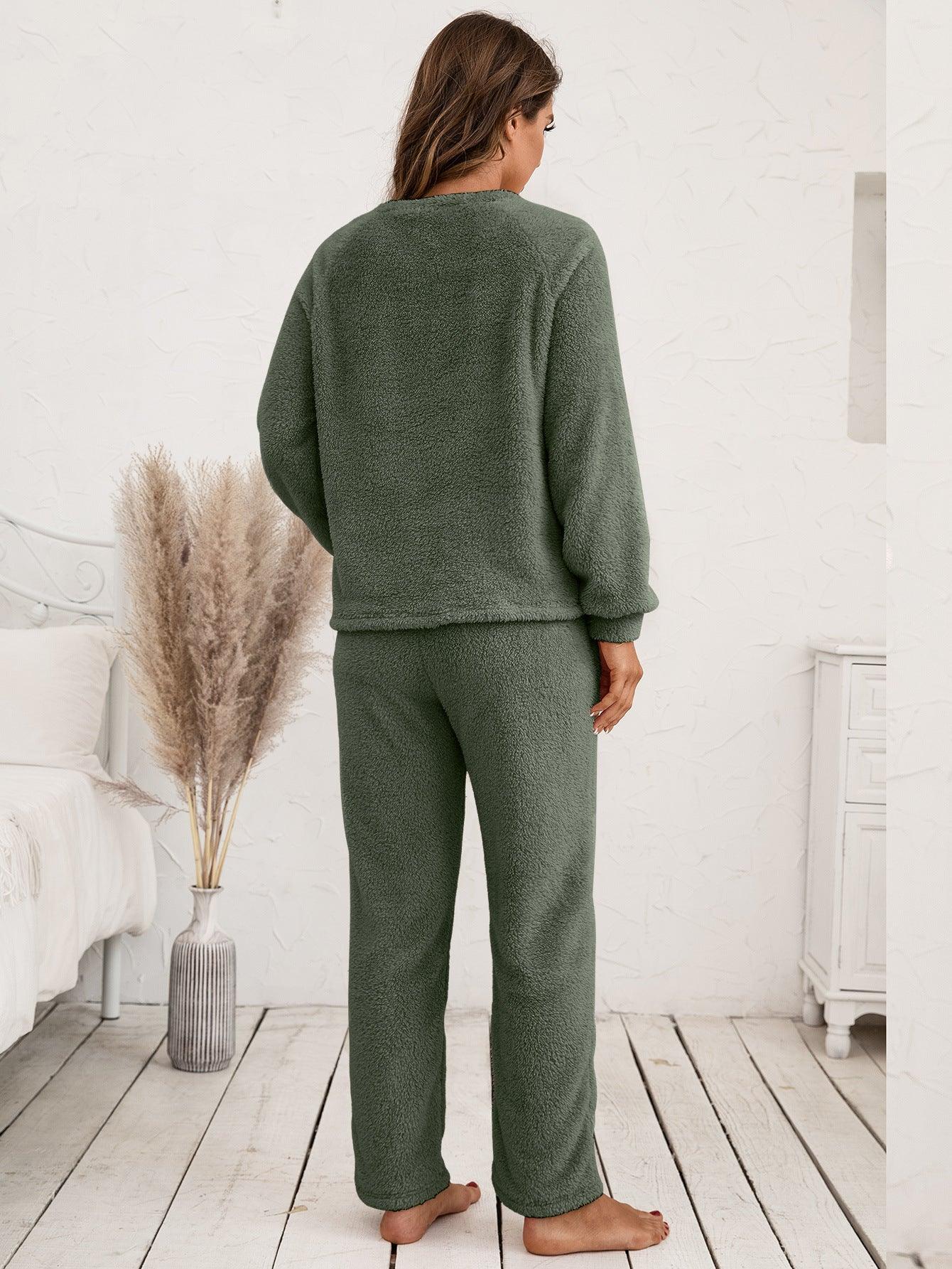 Teddy Long Sleeve Top and Pants Lounge Set Carauana Store