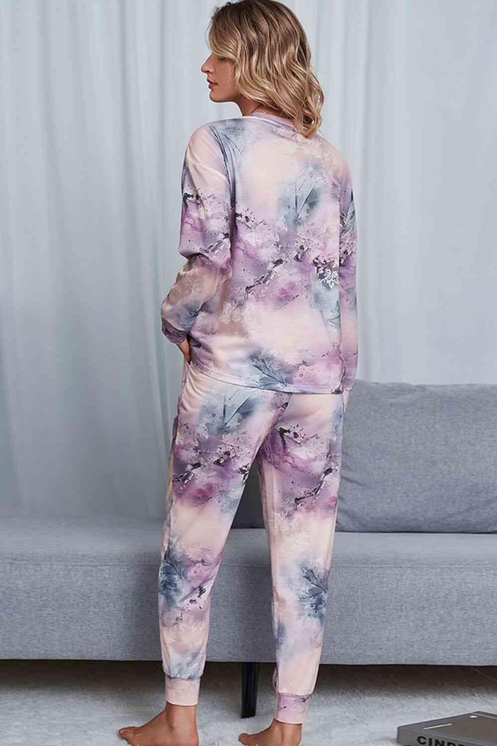 Tie-Dye Crewneck Top and Drawstring Waist Joggers Lounge Set Carauana Store