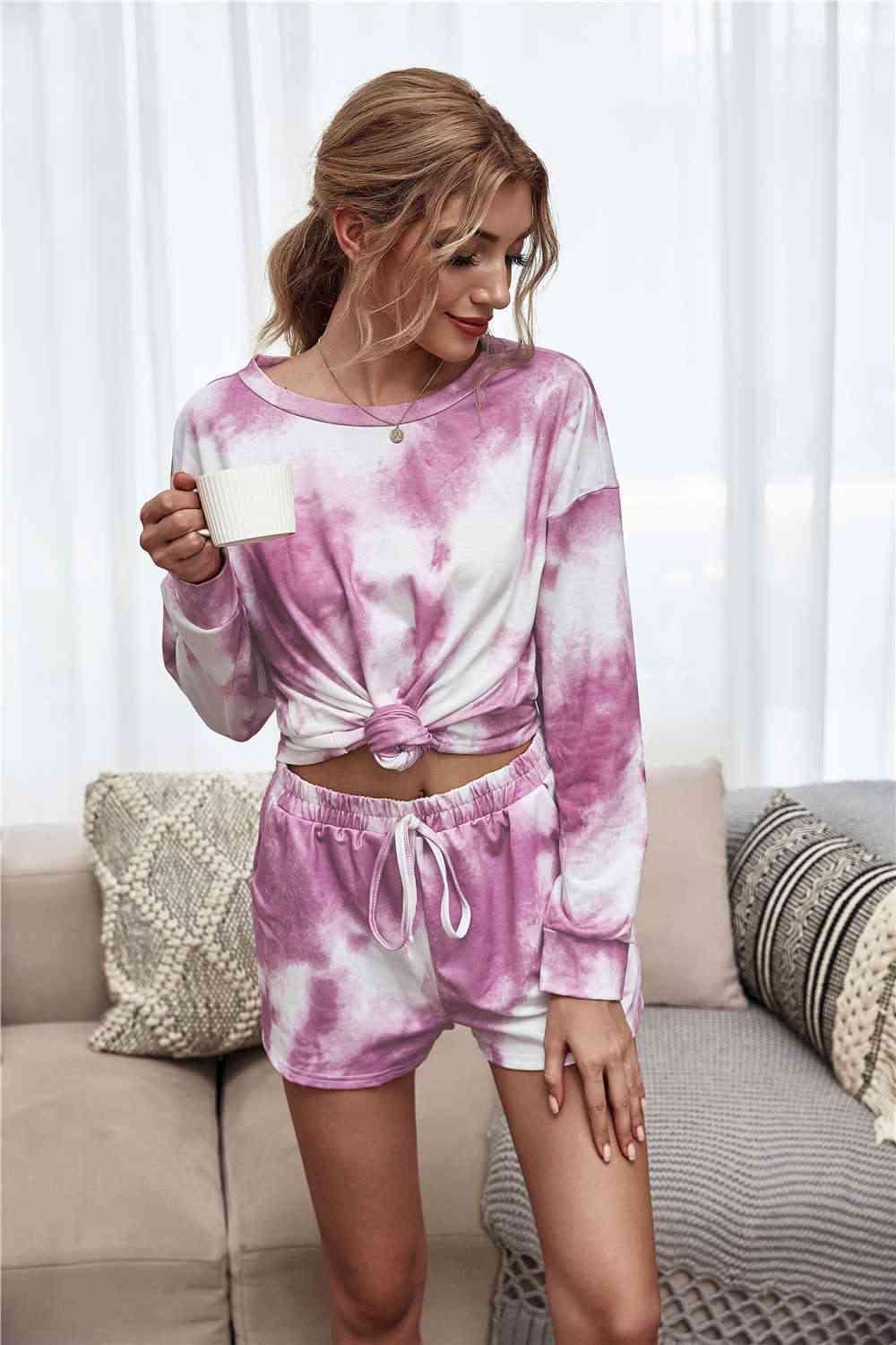 Tie-Dye Dropped Shoulder Top and Shorts Lounge Set Carauana Store