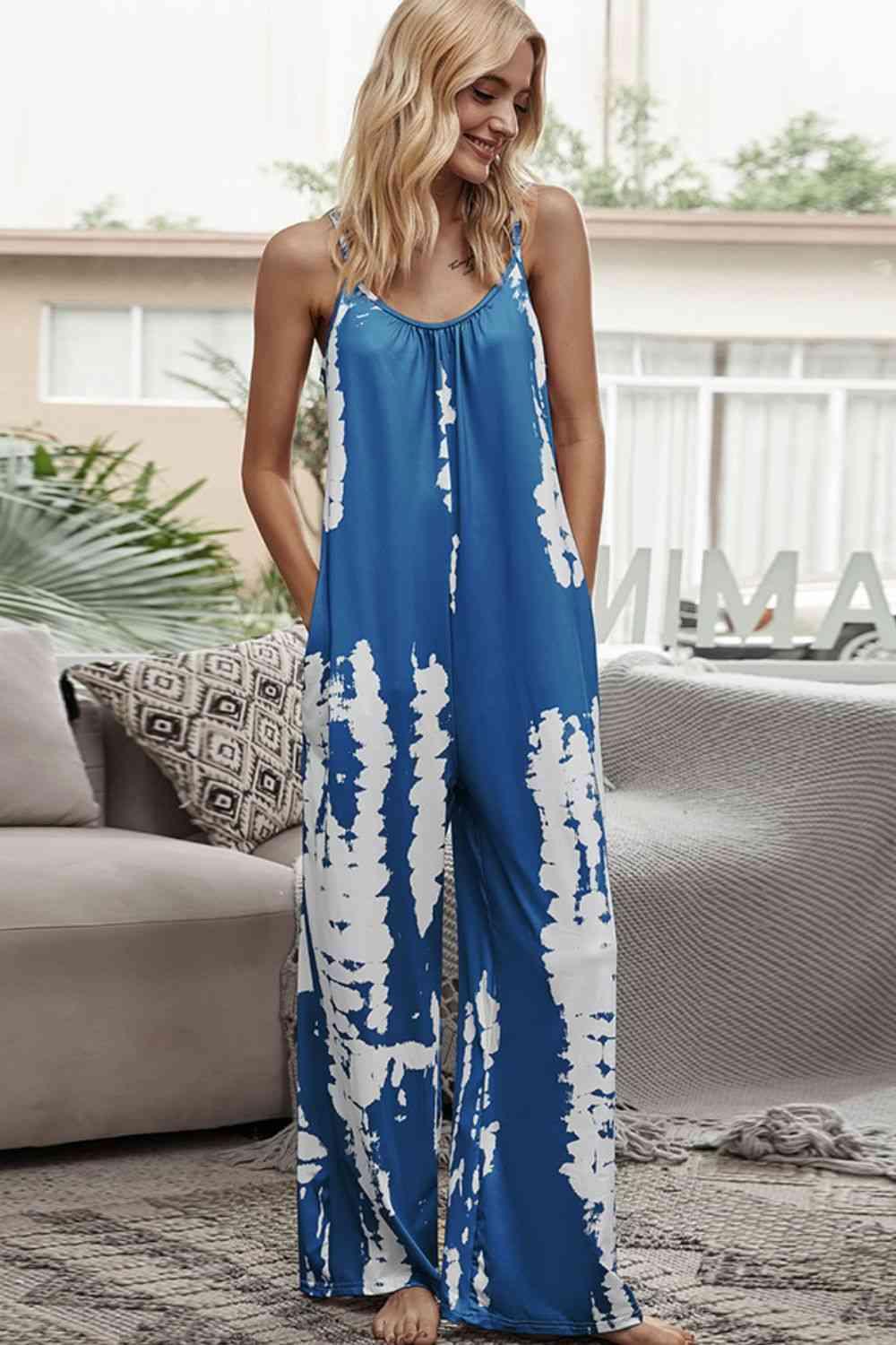 Tie-Dye Spaghetti Strap Jumpsuit with Pockets Carauana Store