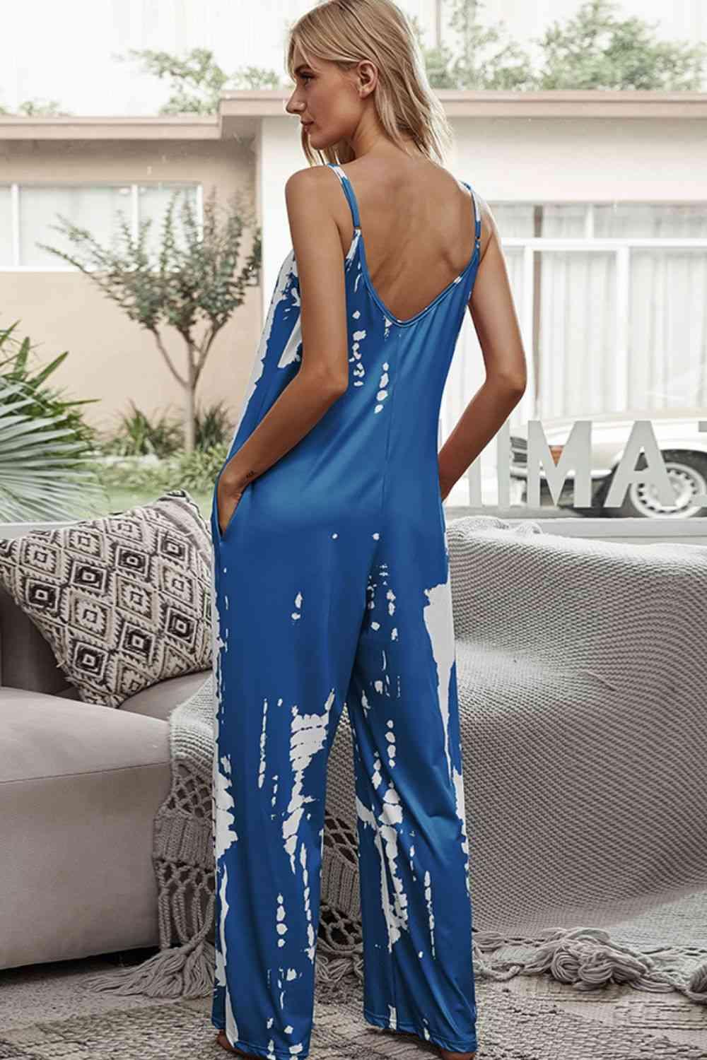 Tie-Dye Spaghetti Strap Jumpsuit with Pockets Carauana Store