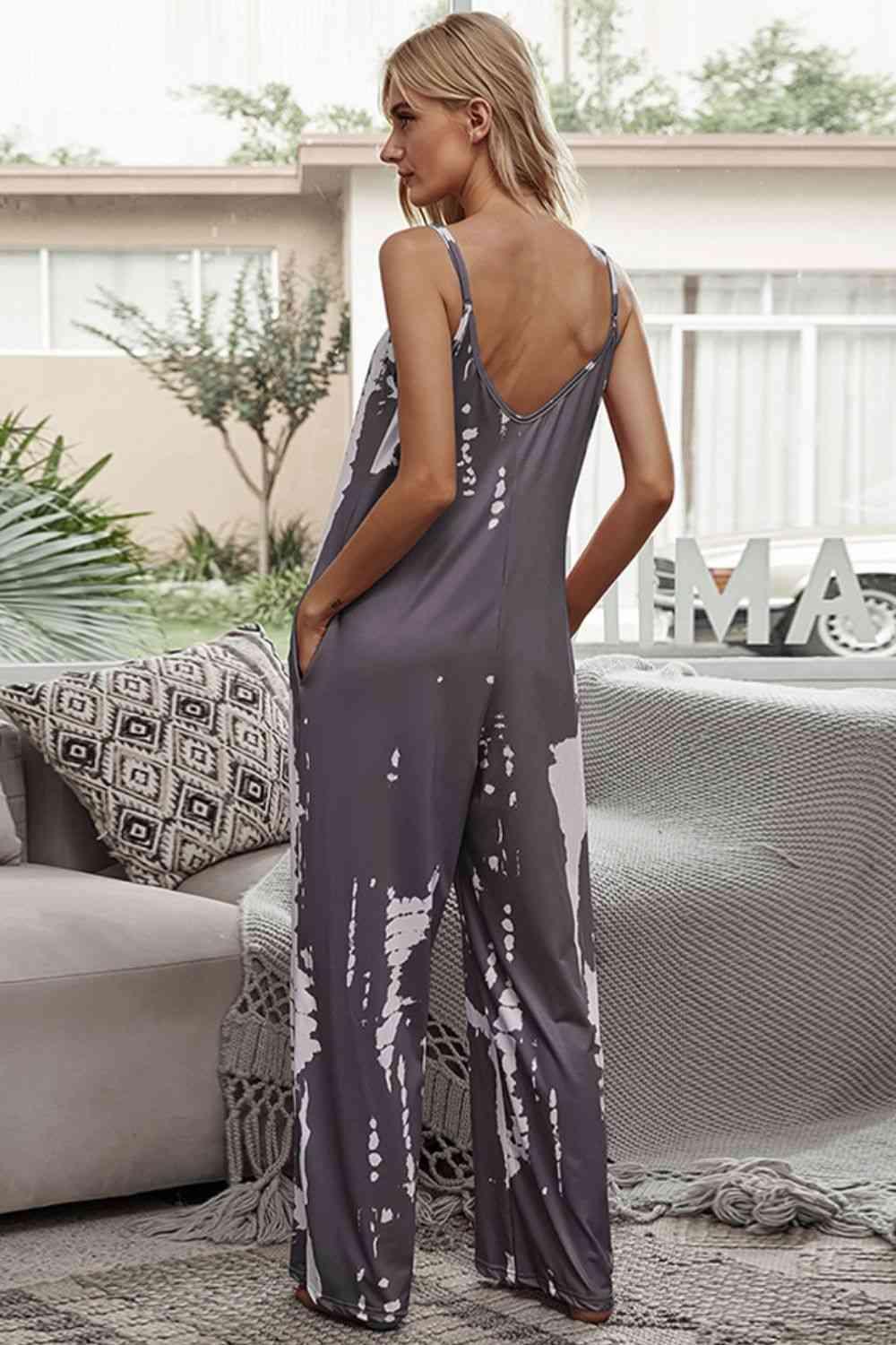 Tie-Dye Spaghetti Strap Jumpsuit with Pockets Carauana Store