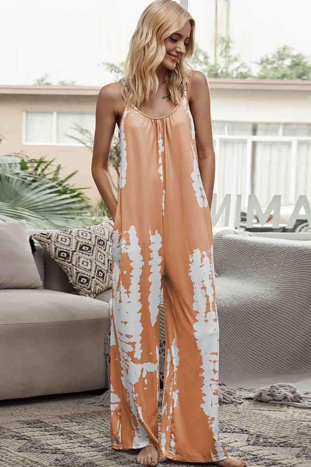 Tie-Dye Spaghetti Strap Jumpsuit with Pockets Carauana Store