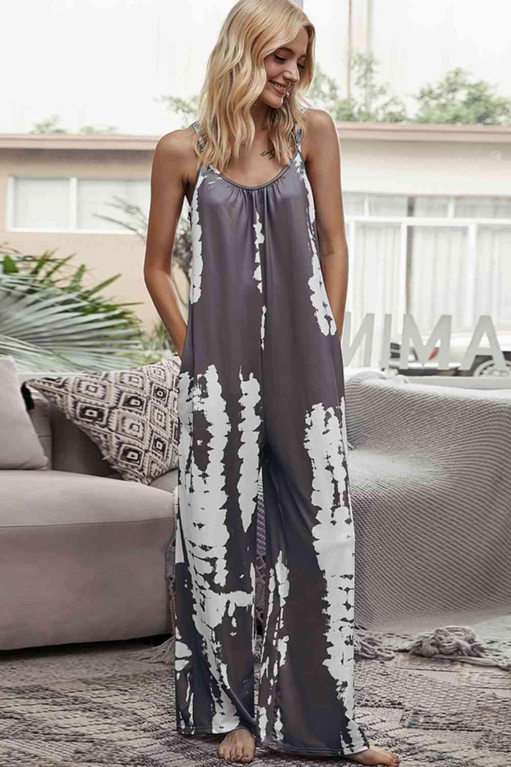 Tie-Dye Spaghetti Strap Jumpsuit with Pockets Carauana Store