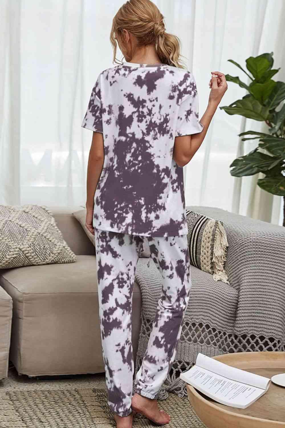 Tie-Dye Tee and Drawstring Waist Joggers Lounge Set Carauana Store