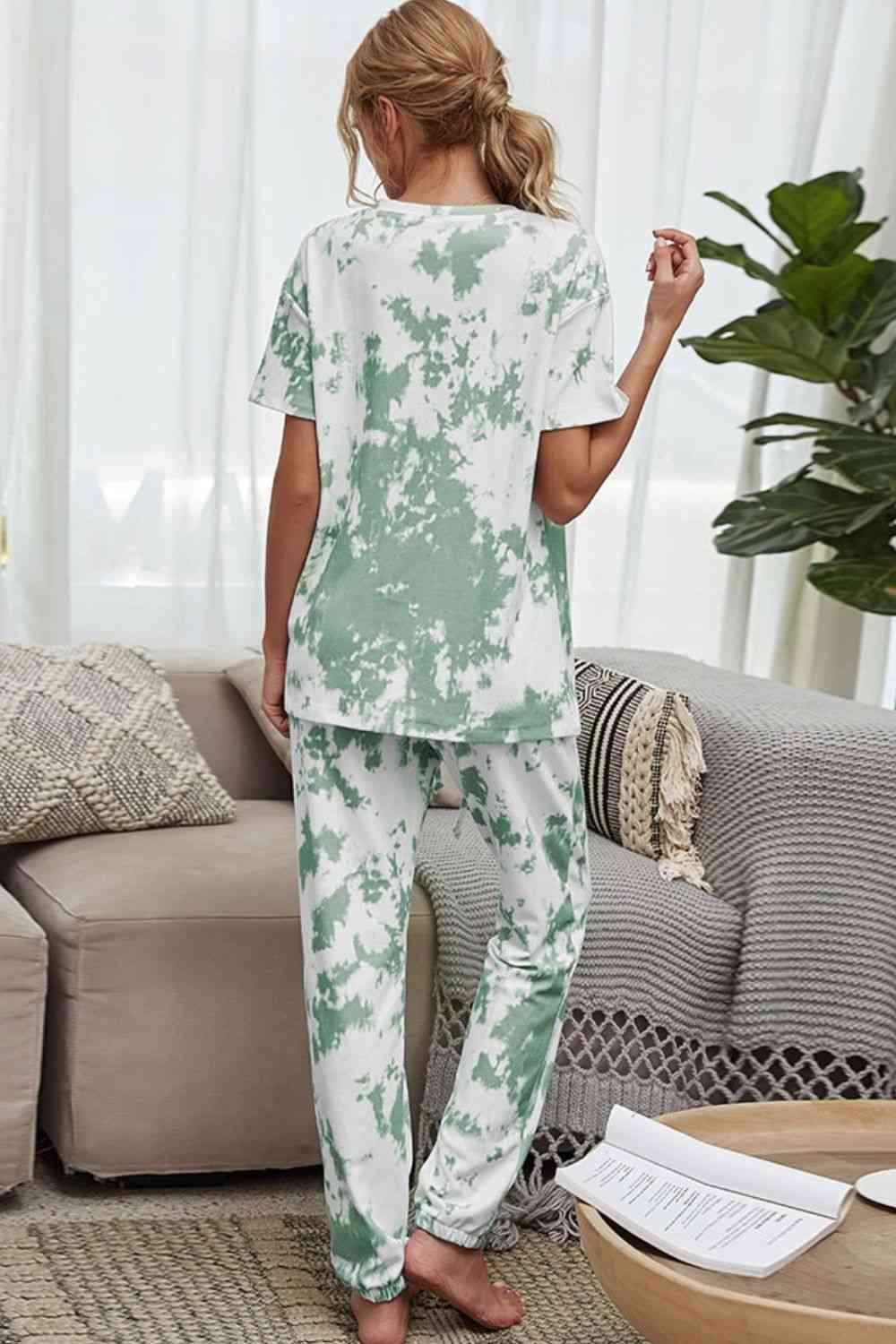 Tie-Dye Tee and Drawstring Waist Joggers Lounge Set Carauana Store