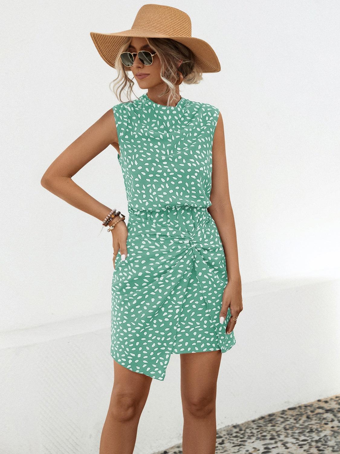 Twisted Printed Sleeveless Mini Dress Carauana Store