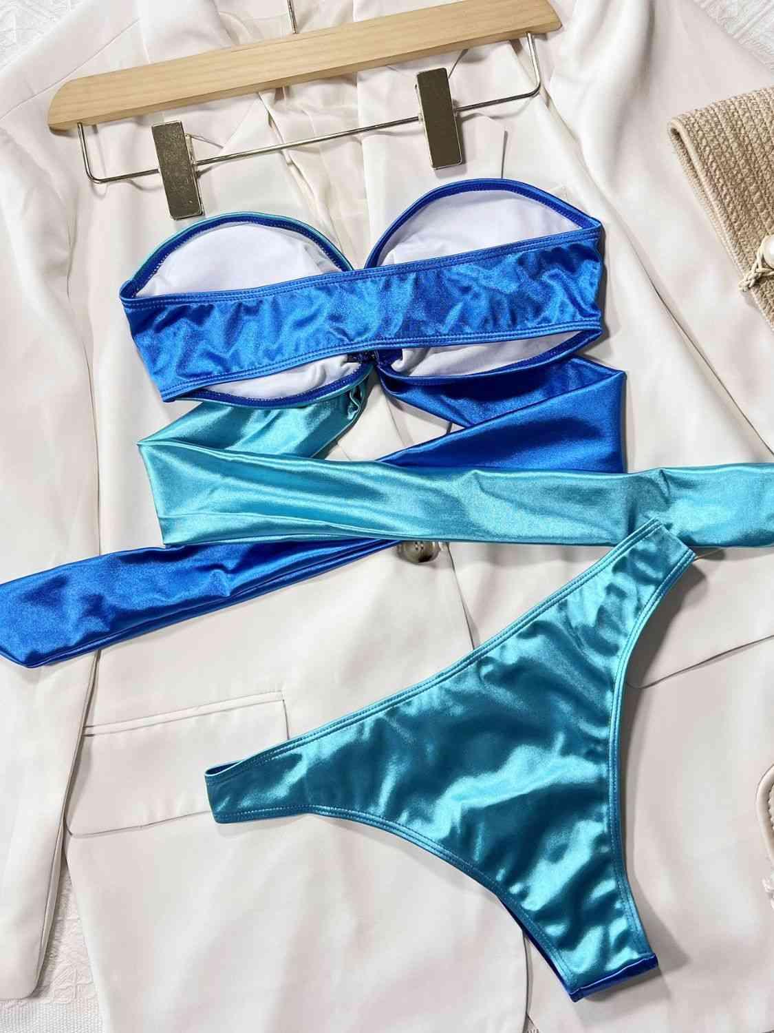 Two-Tone Ring Detail Tied Bikini Set Carauana Store