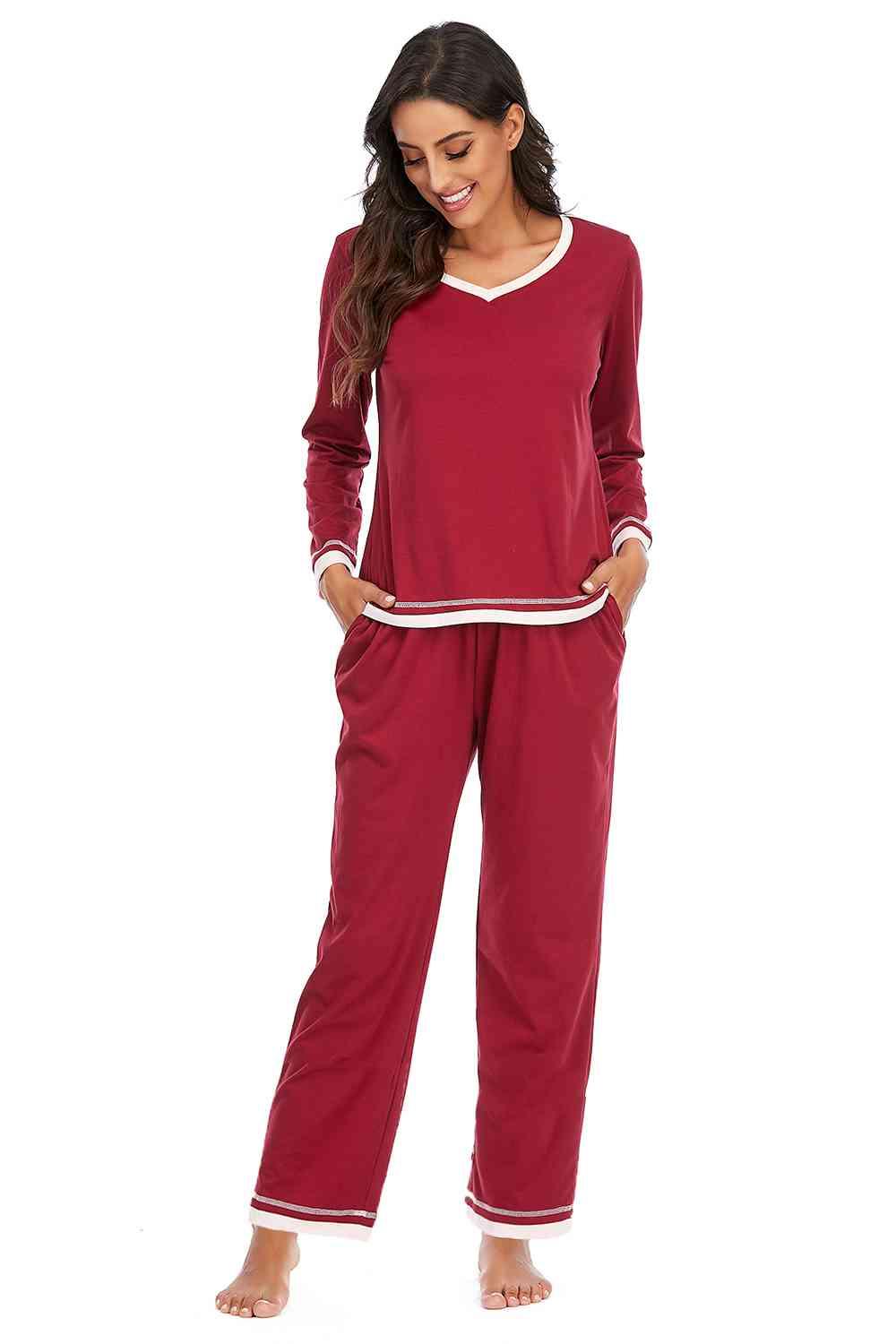 V-Neck Top and Pants Lounge Set Carauana Store