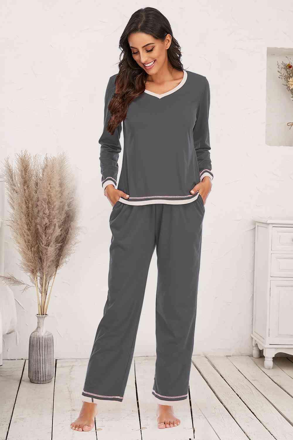 V-Neck Top and Pants Lounge Set Carauana Store