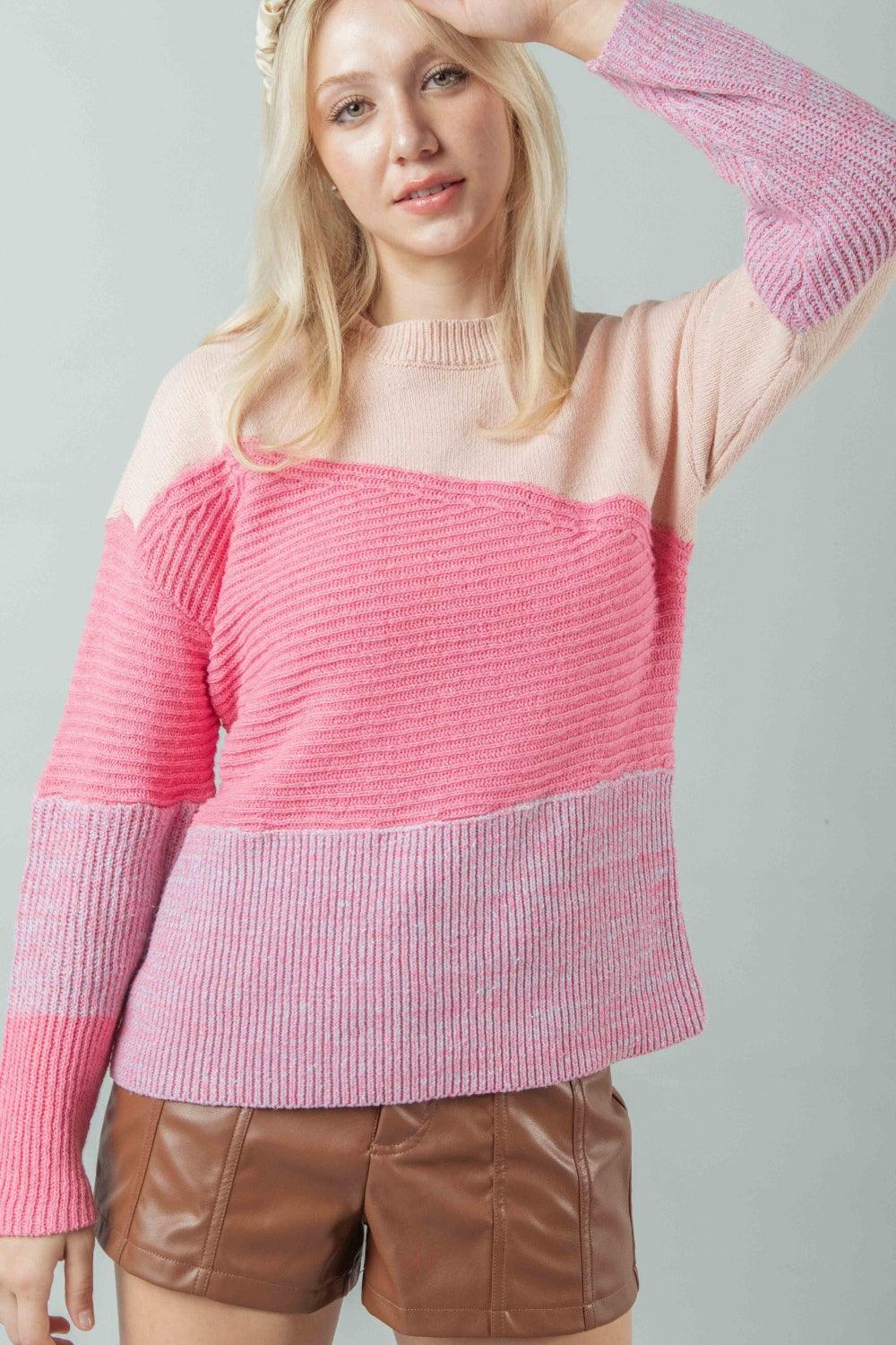 VERY J Color Block Long Sleeve Sweater Carauana Store