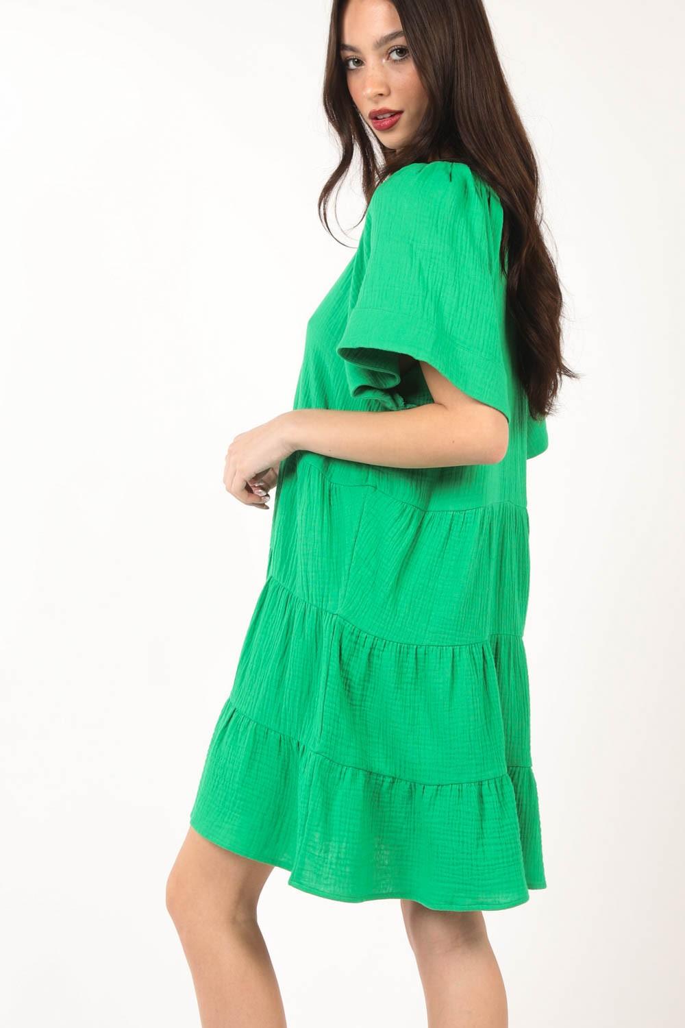 VERY J Texture V-Neck Ruffled Tiered Dress Carauana Store