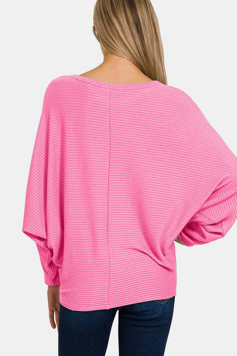 Zenana Ribbed Round Neck Long Sleeve Top Carauana Store