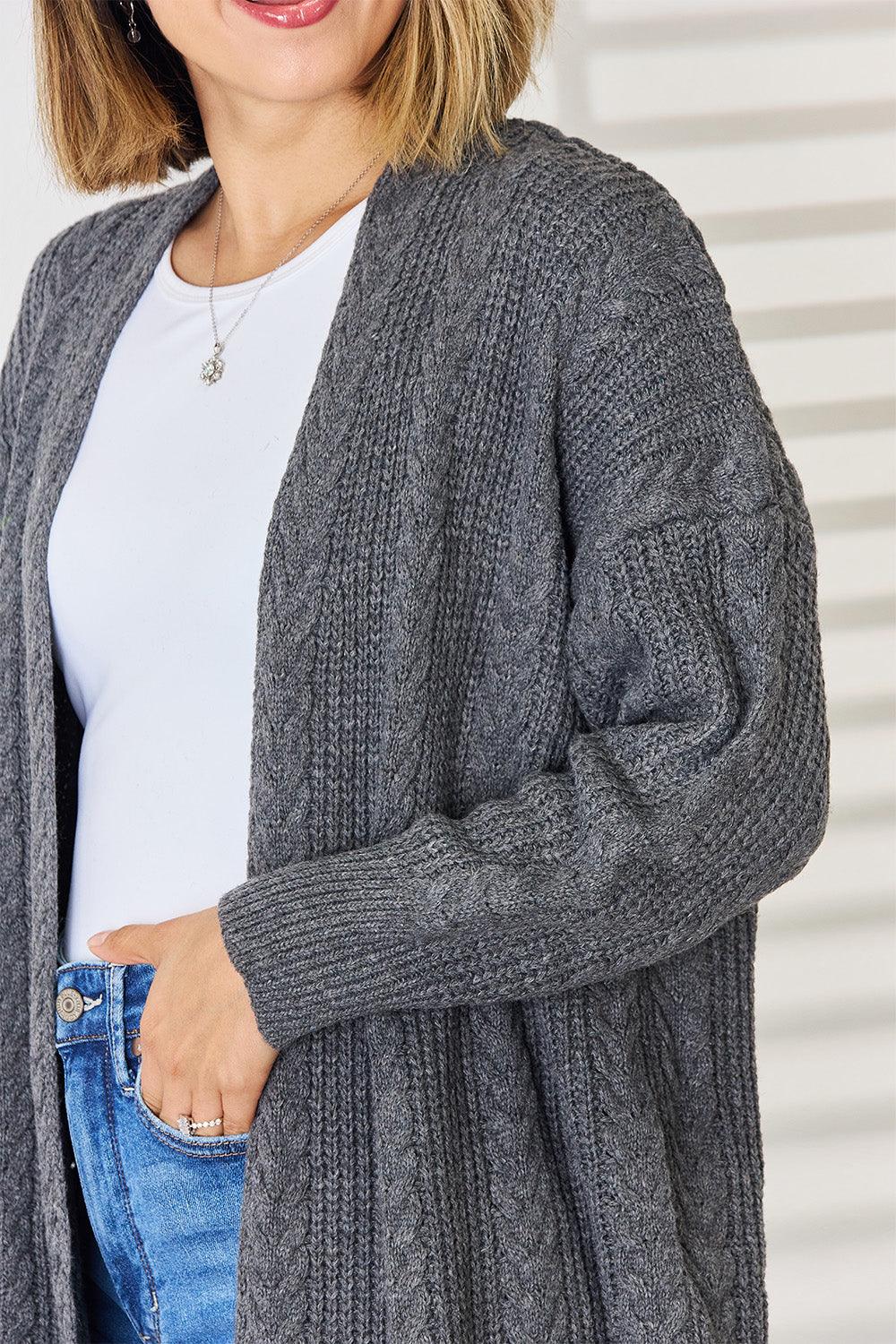 Cable-Knit Open Front Dropped Shoulder Cardigan Carauana Store