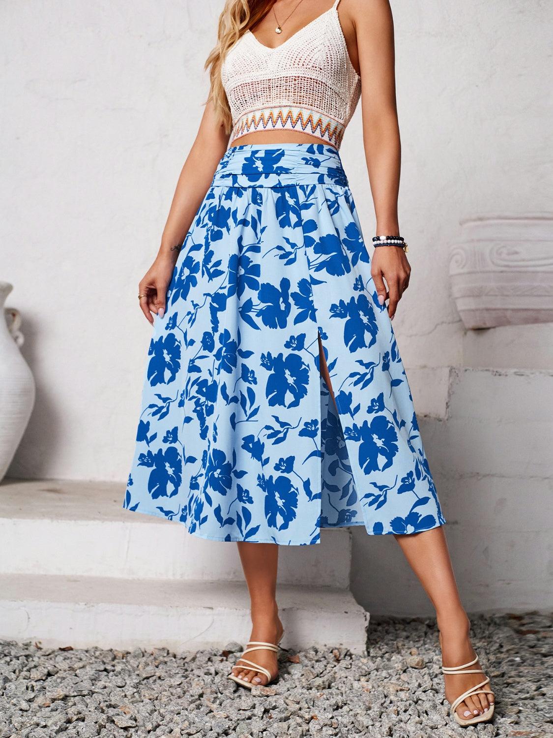 Slit Printed Midi Skirt Carauana Store