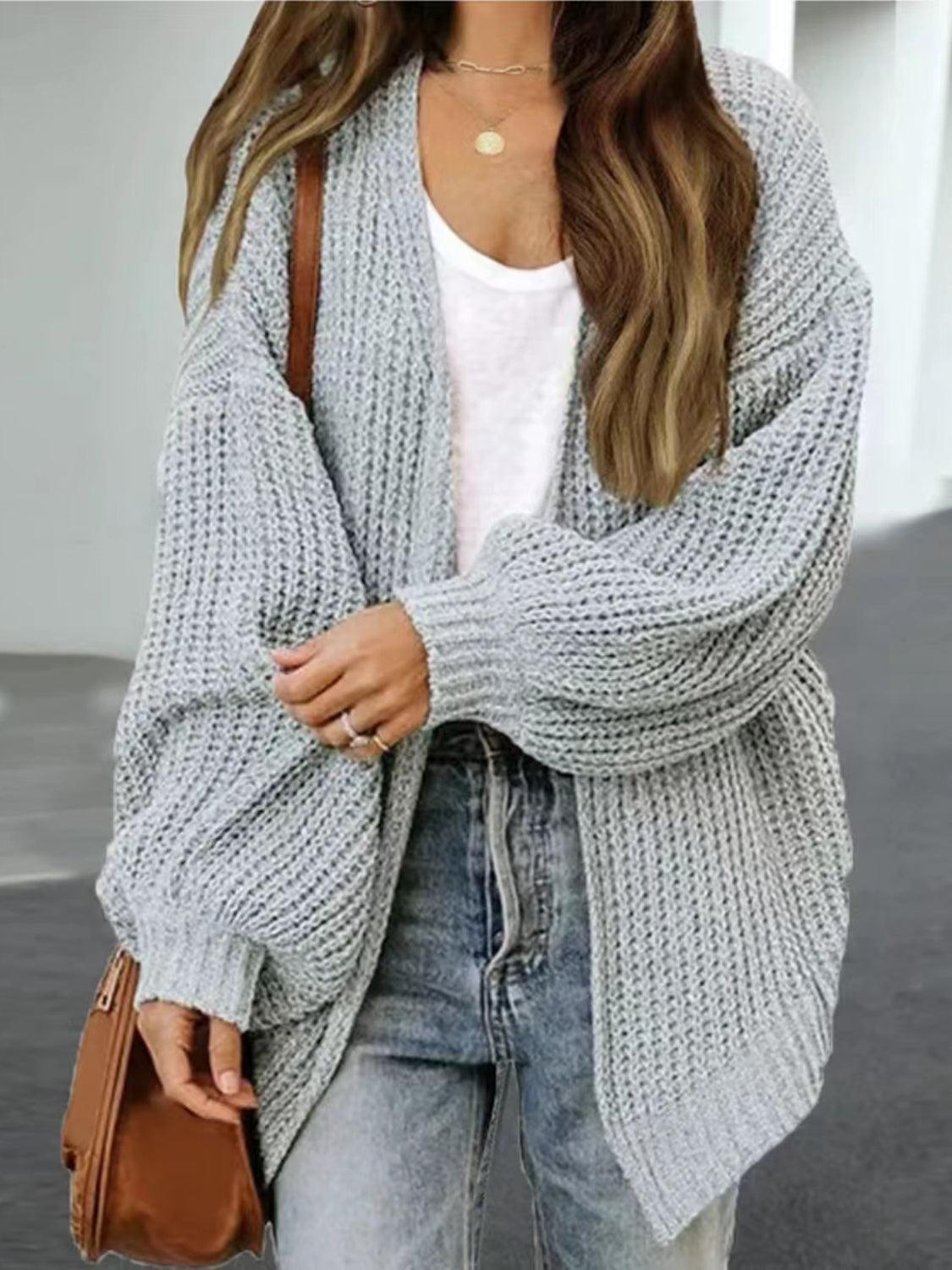 Drop Shoulder Balloon Sleeve Cardigan Carauana Store
