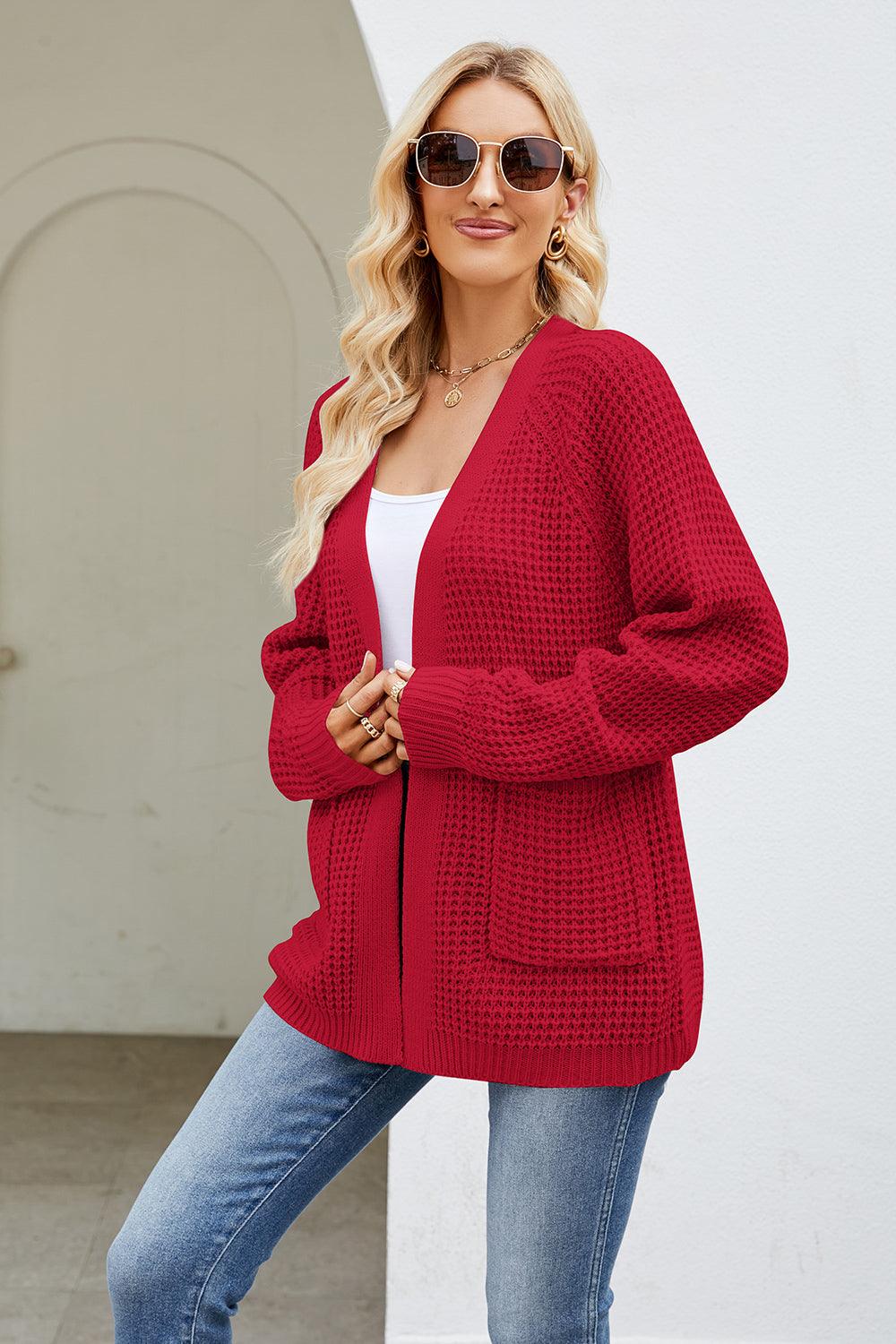 Open Front Long Sleeve Cardigan with Pockets Carauana Store