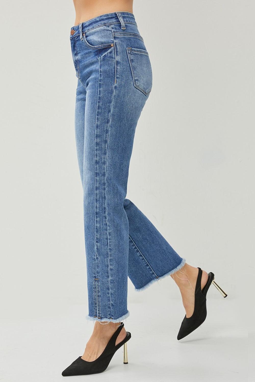 RISEN High Waist Raw Hem Slit Straight Jeans Carauana Store