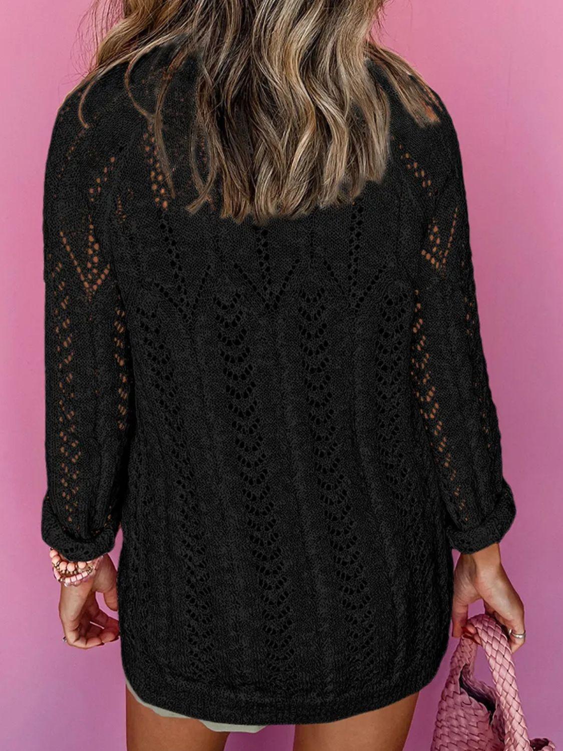 Openwork Open Front Long Sleeve Cardigan Carauana Store