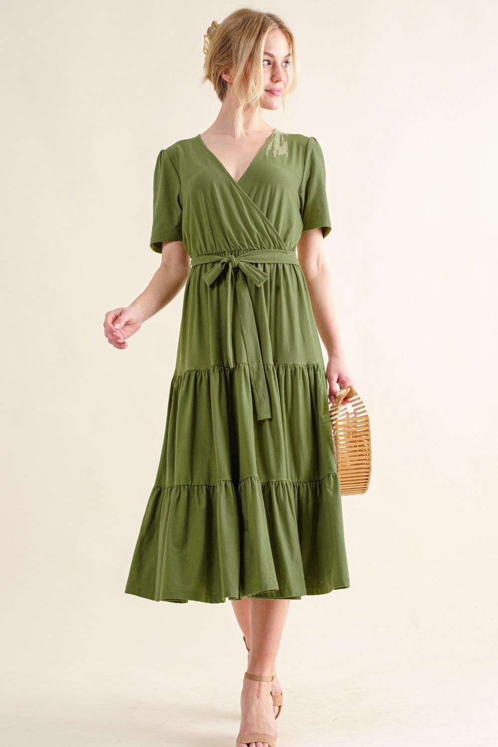 And The Why Soft Short Sleeve Tiered Midi Dress Carauana Store