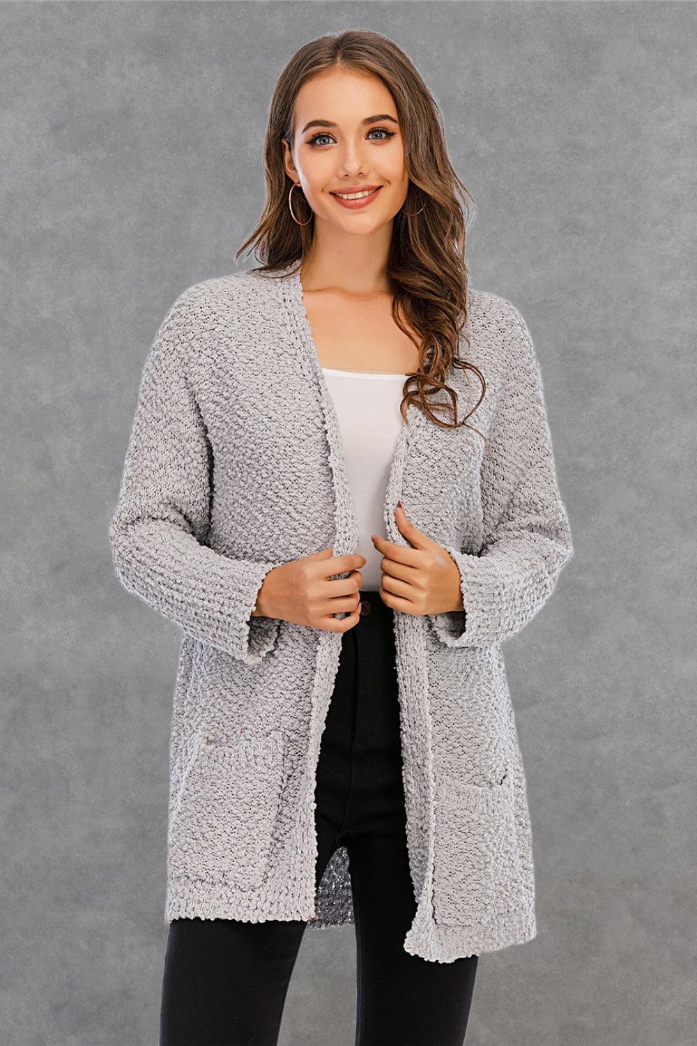 Angel Wings Pocketed Open Front Long Sleeve Cardigan Carauana Store