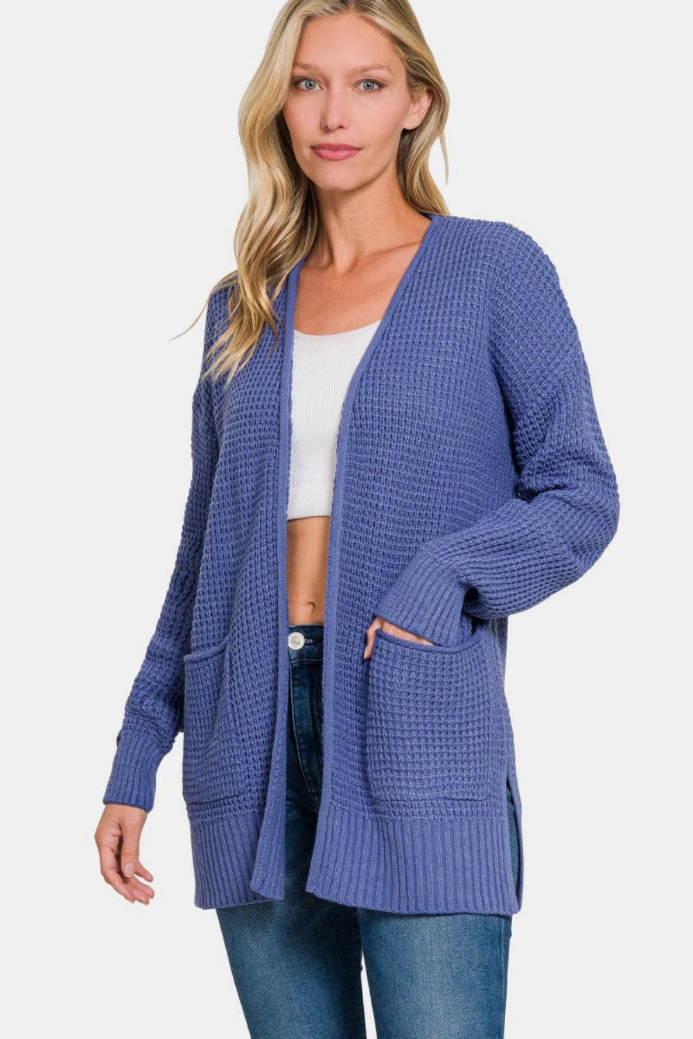 Zenana Waffle Open Front Sweater Cardigan Carauana Store