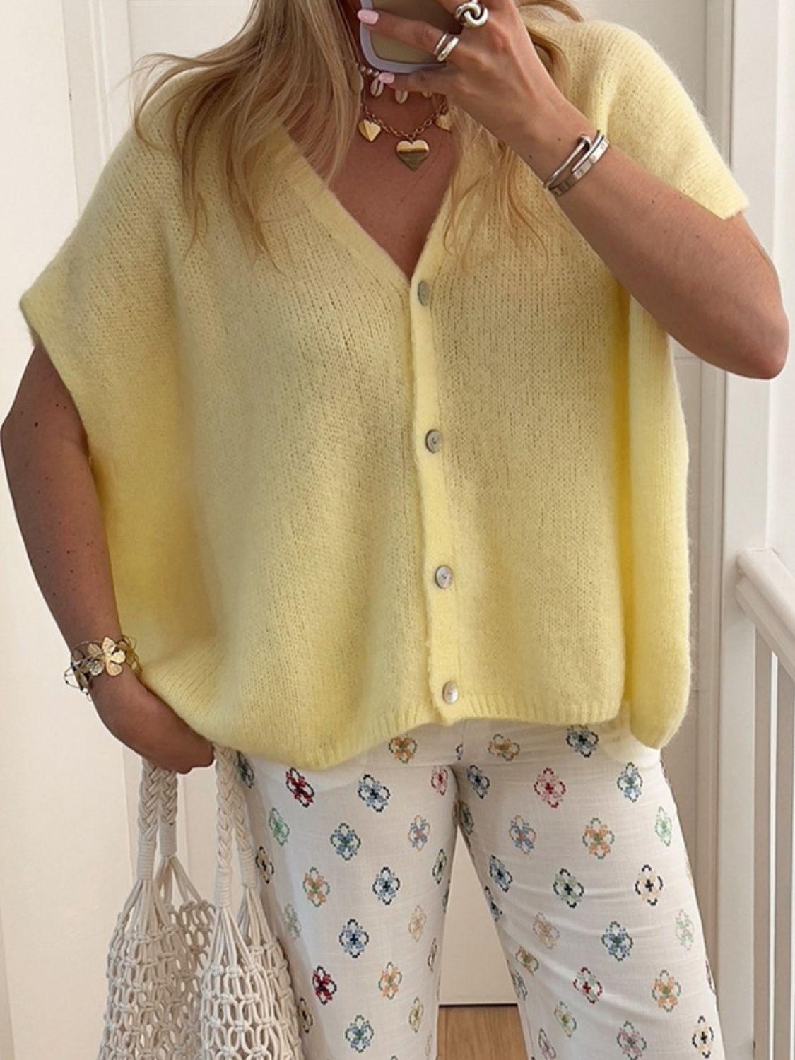 V-Neck Button Up Short Sleeve Cardigan Carauana Store