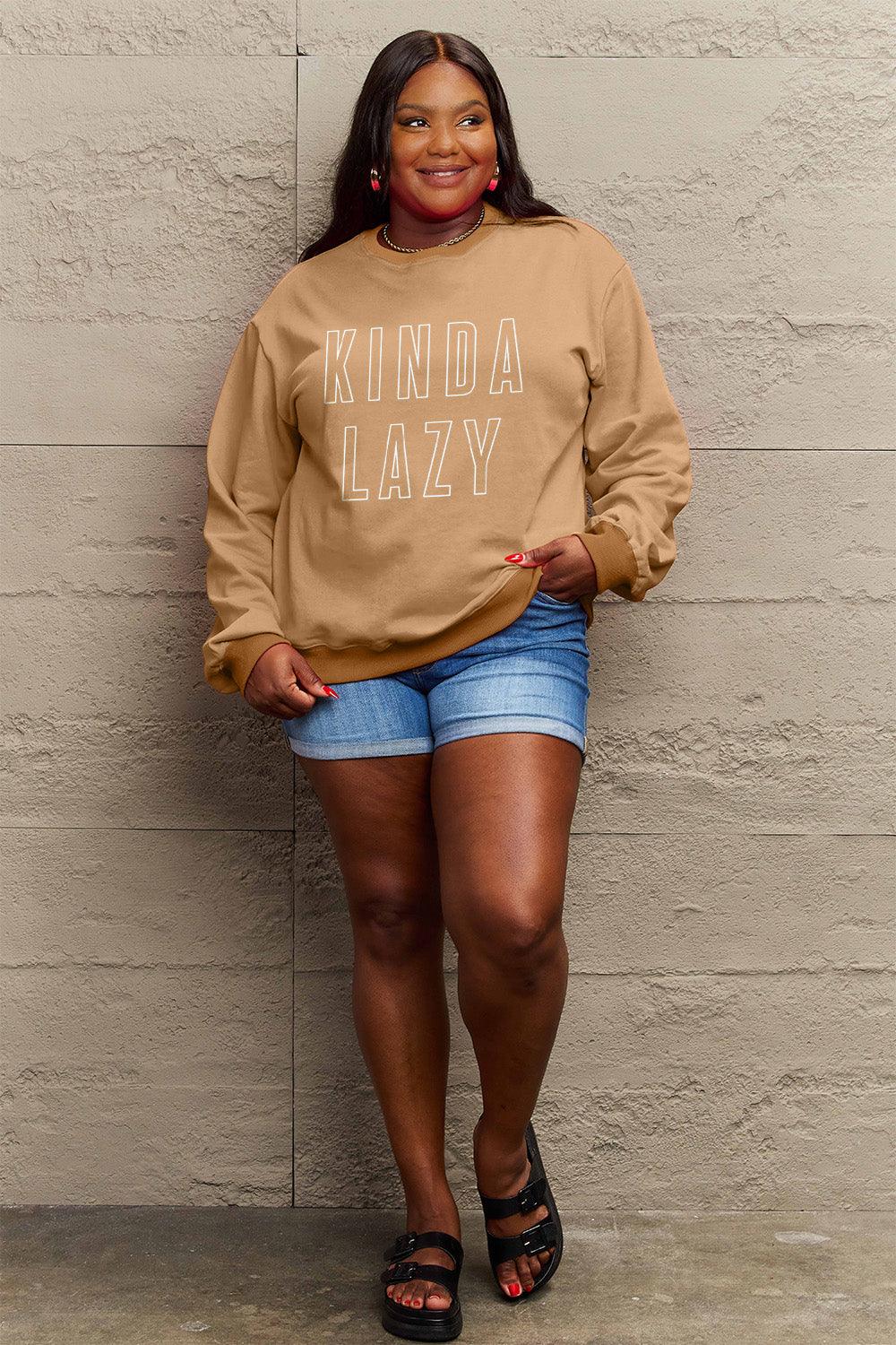 Simply Love Full Size KINDA LAZY Round Neck Sweatshirt Carauana Store