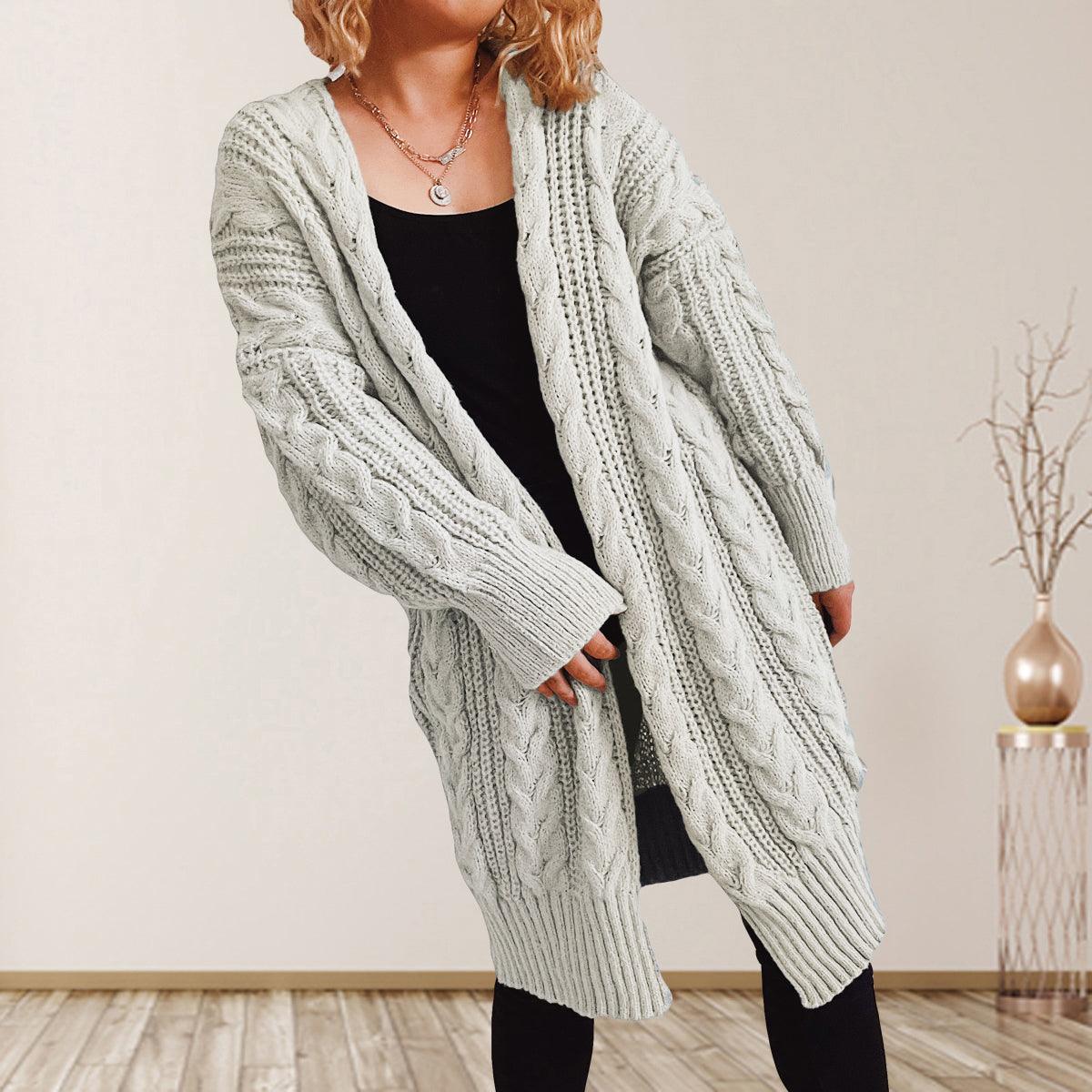 Cable-Knit Open Front Dropped Shoulder Cardigan Carauana Store