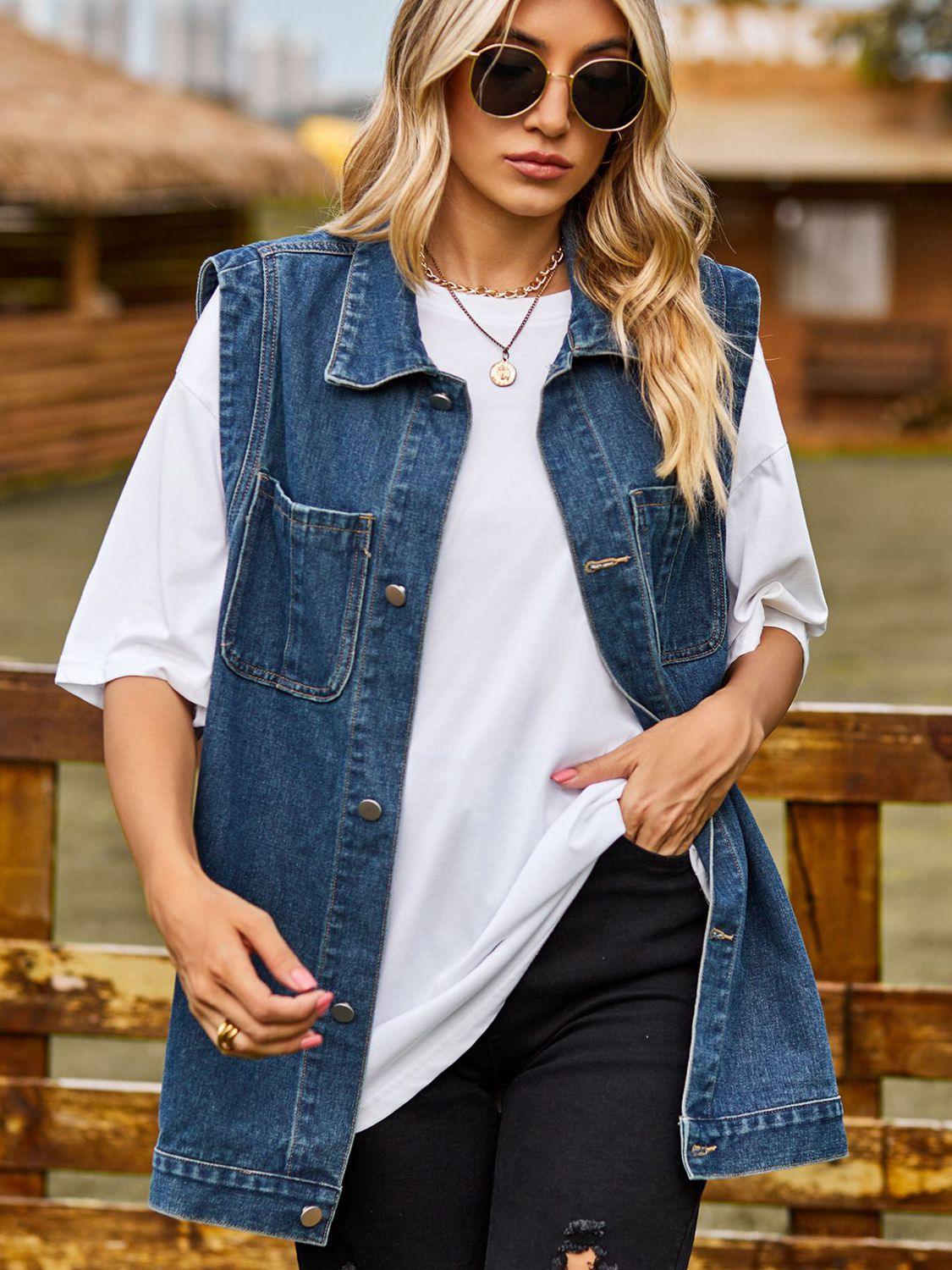 Button Down Denim Vest Carauana Store