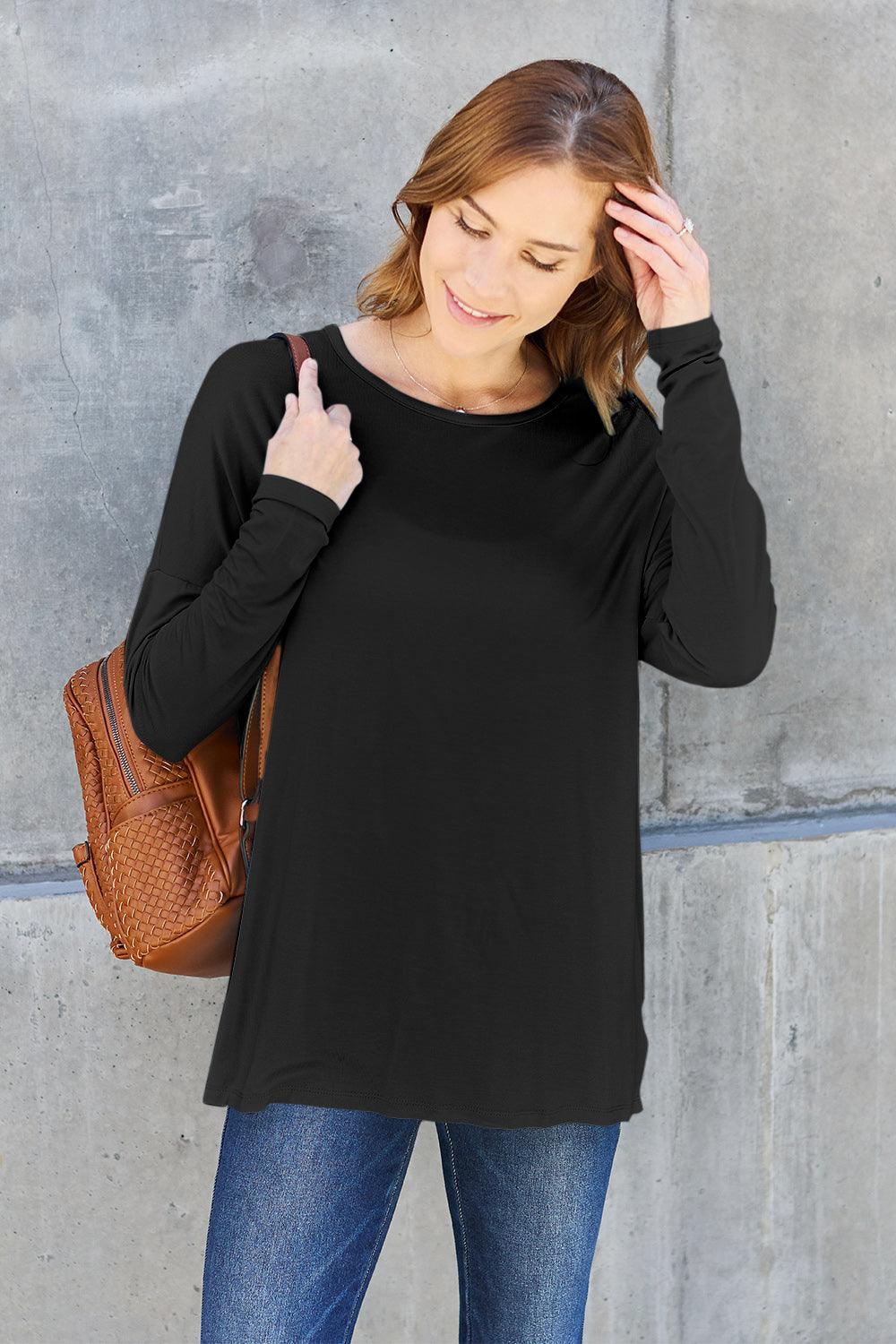 Basic Bae Full Size Round Neck Dropped Shoulder T-Shirt Carauana Store
