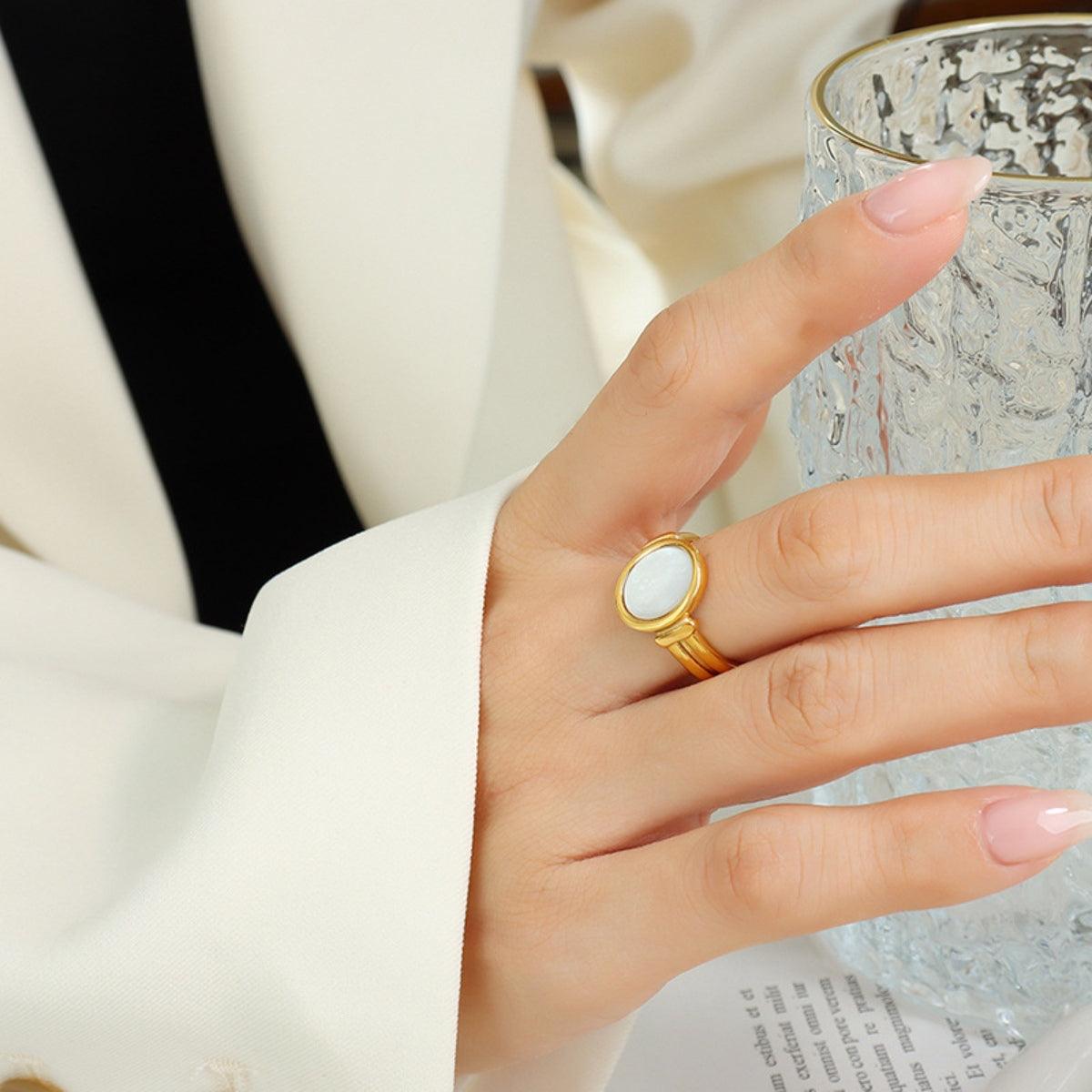 Titanium Steel White Sea Shell Ring Carauana Store
