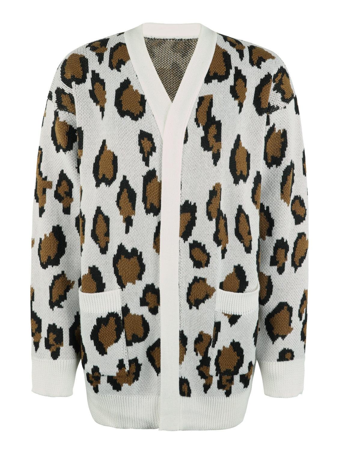 Leopard Open Front Dropped Shoulder Cardigan Carauana Store