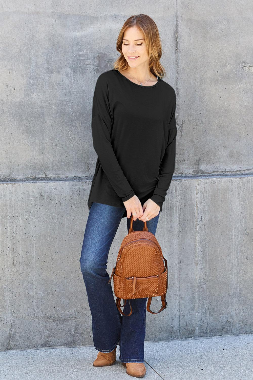 Basic Bae Full Size Round Neck Dropped Shoulder T-Shirt Carauana Store